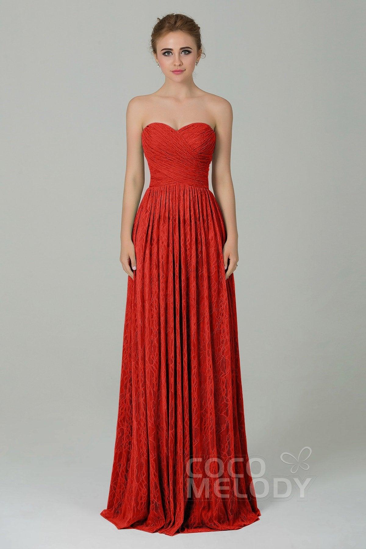 Sheath-Column Floor Length Lace Bridesmaid Dress COZK16013 - COCOMELODY