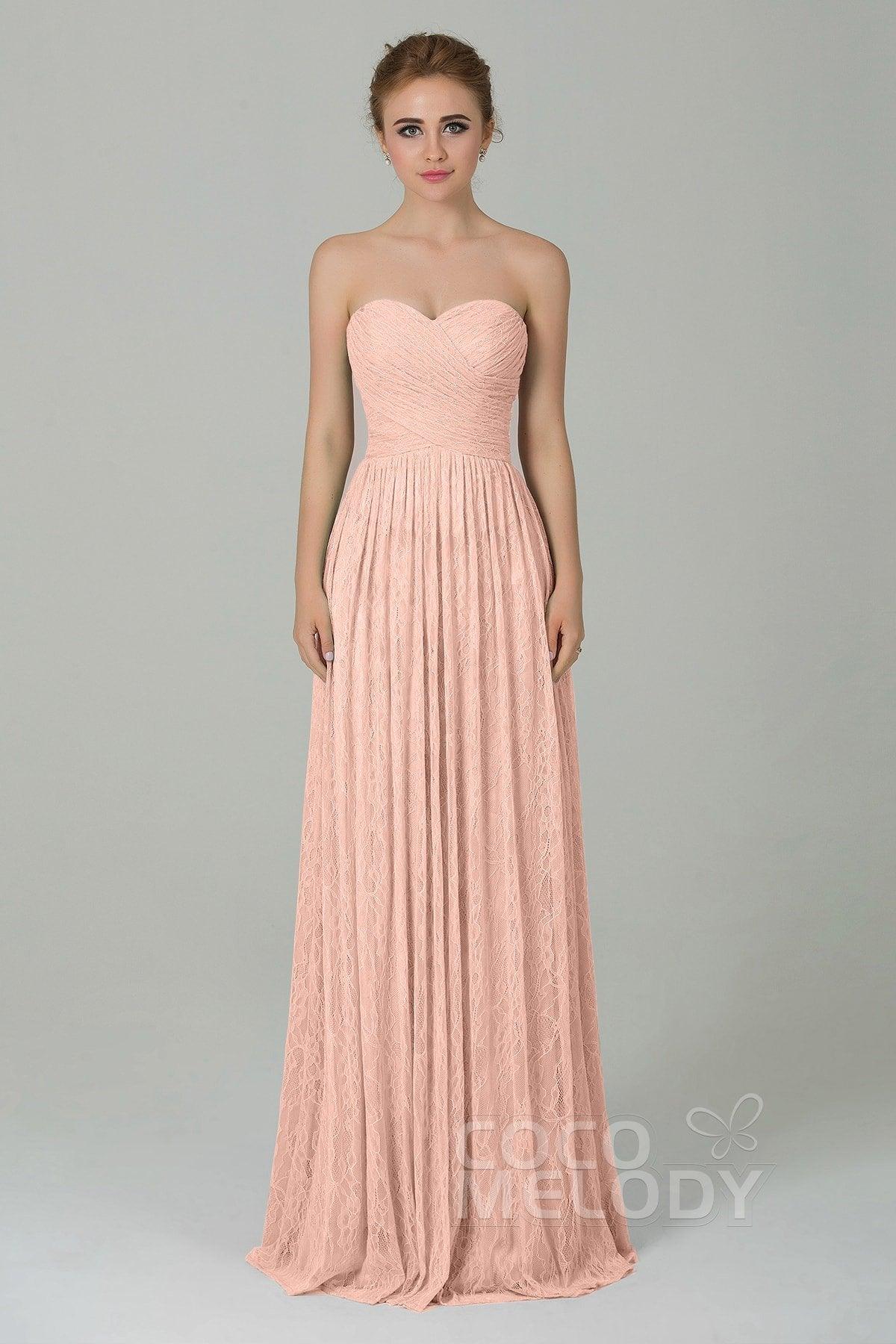 Sheath-Column Floor Length Lace Bridesmaid Dress COZK16013 - COCOMELODY