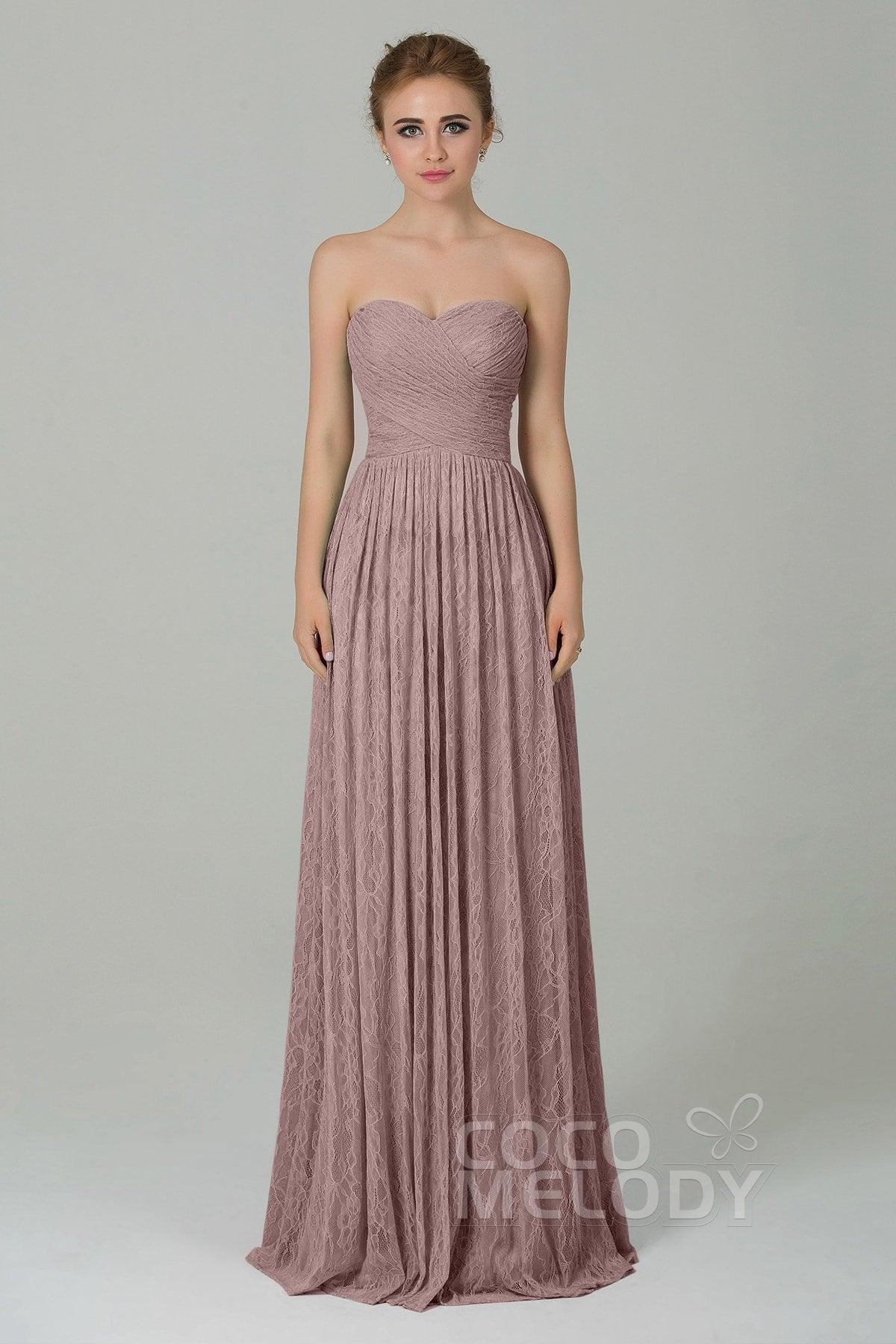 Sheath-Column Floor Length Lace Bridesmaid Dress COZK16013 - COCOMELODY
