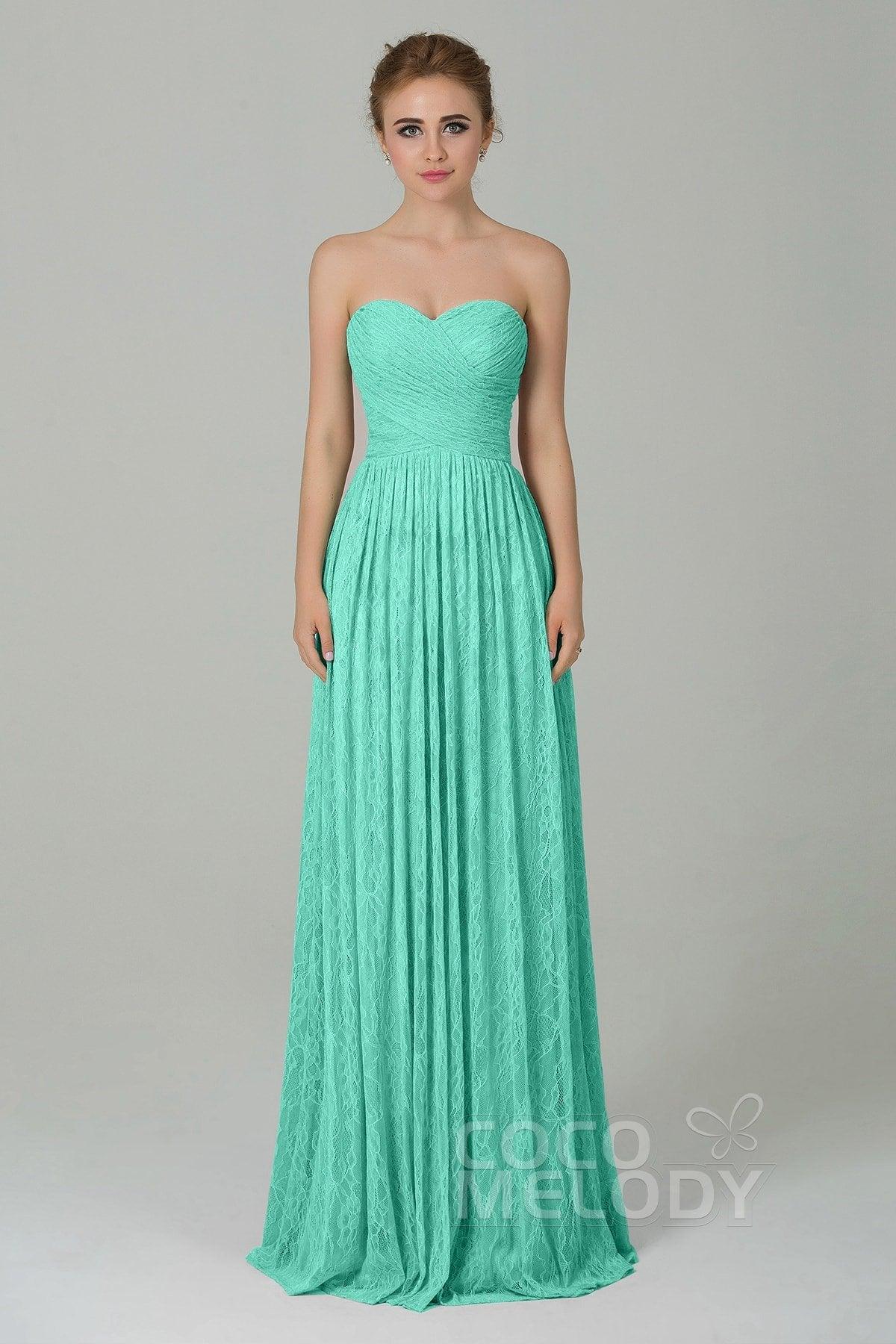 Sheath-Column Floor Length Lace Bridesmaid Dress COZK16013 - COCOMELODY