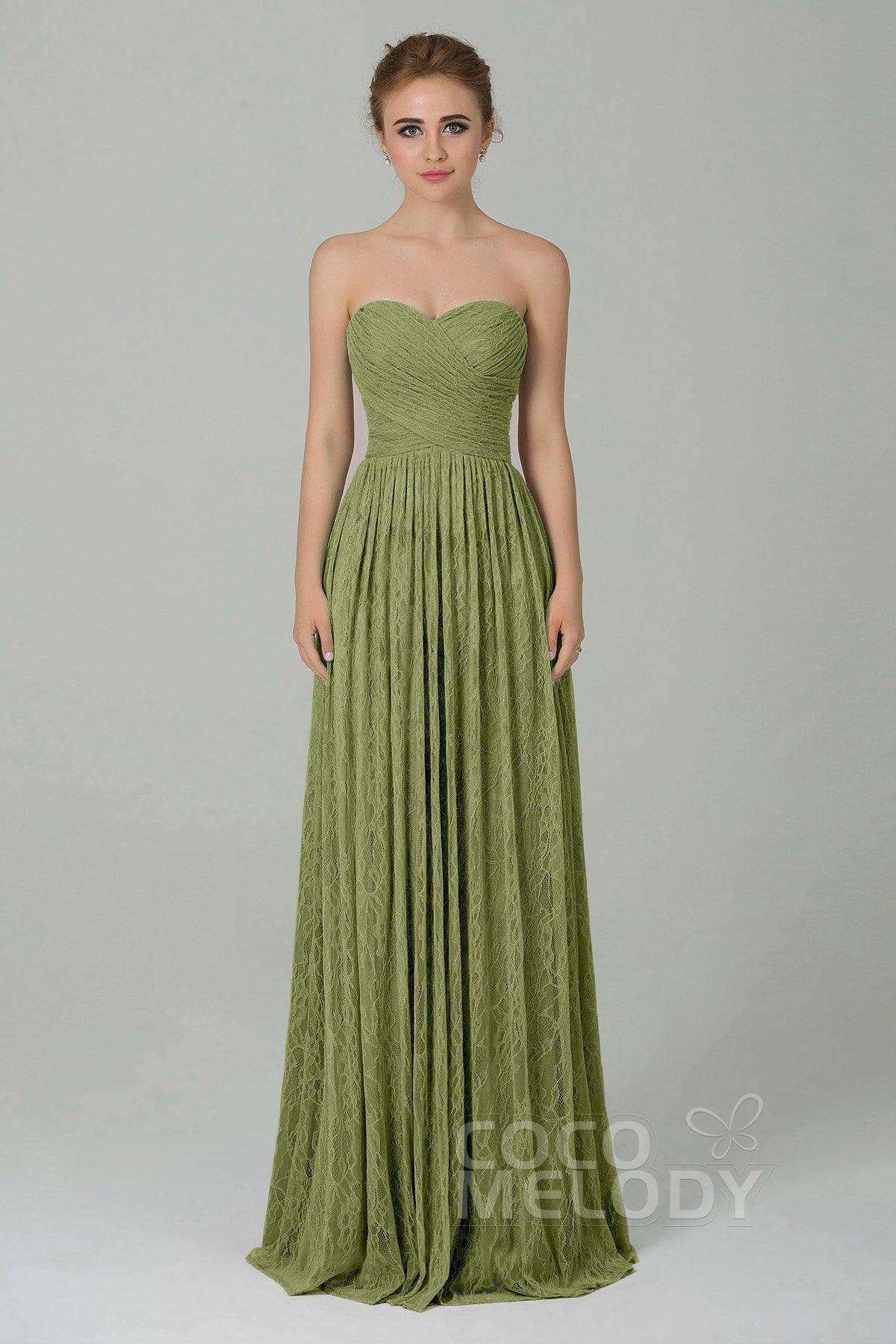 Sheath-Column Floor Length Lace Bridesmaid Dress COZK16013 - COCOMELODY
