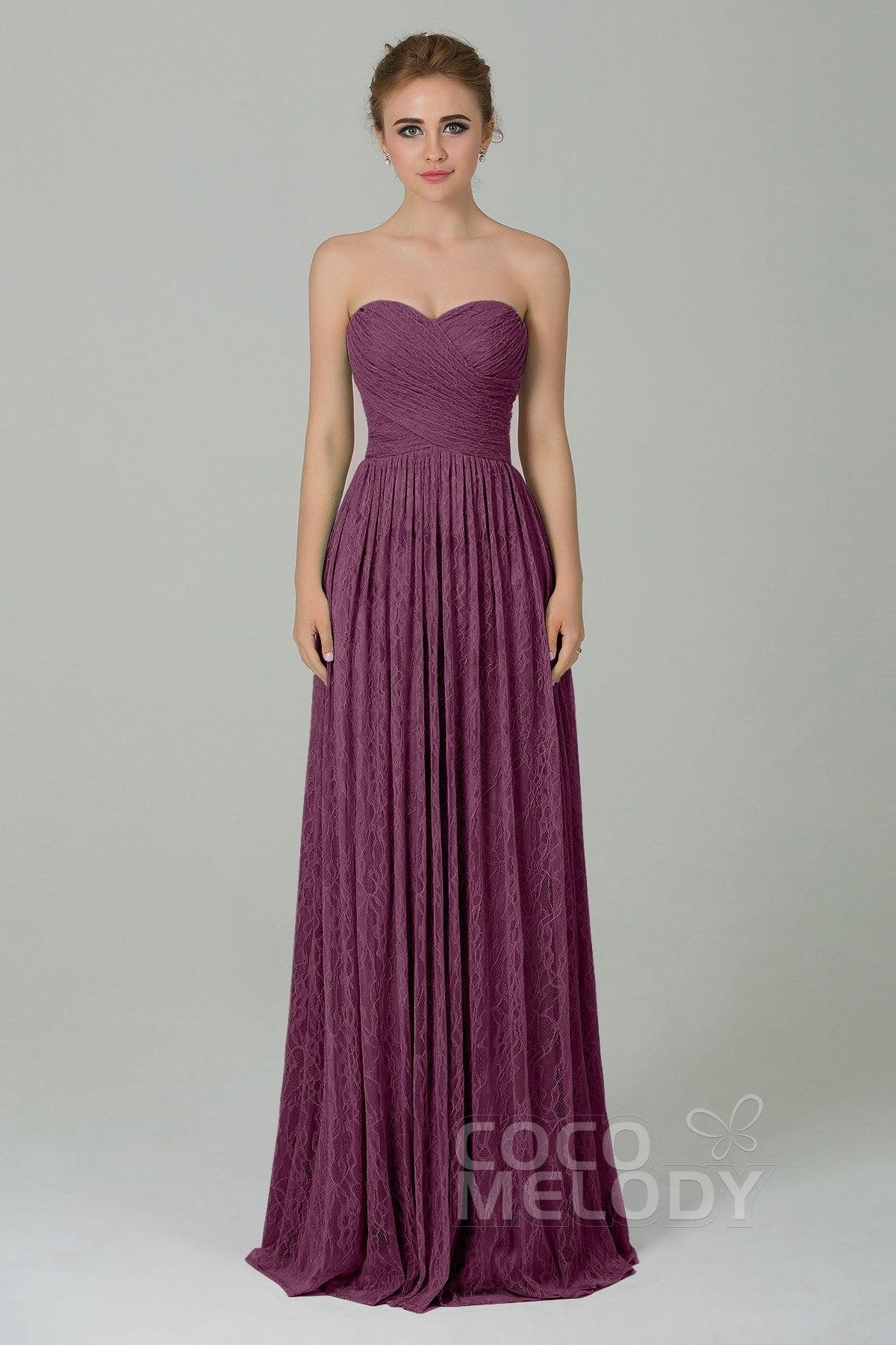 Sheath-Column Floor Length Lace Bridesmaid Dress COZK16013 - COCOMELODY