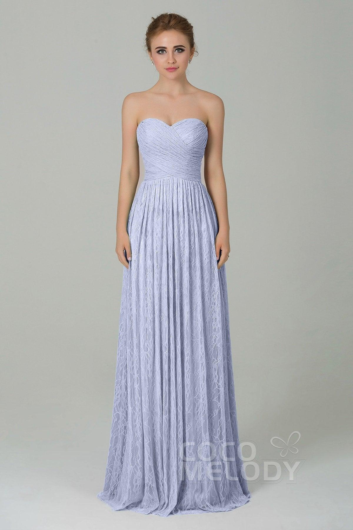 Sheath-Column Floor Length Lace Bridesmaid Dress COZK16013 - COCOMELODY