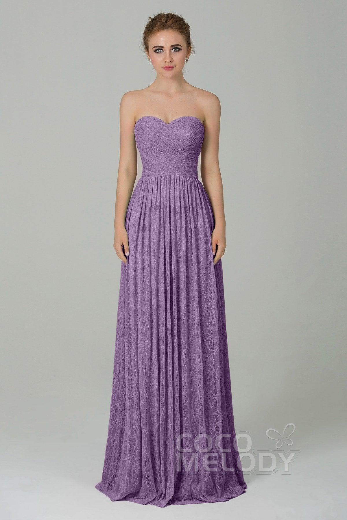 Sheath-Column Floor Length Lace Bridesmaid Dress COZK16013 - COCOMELODY