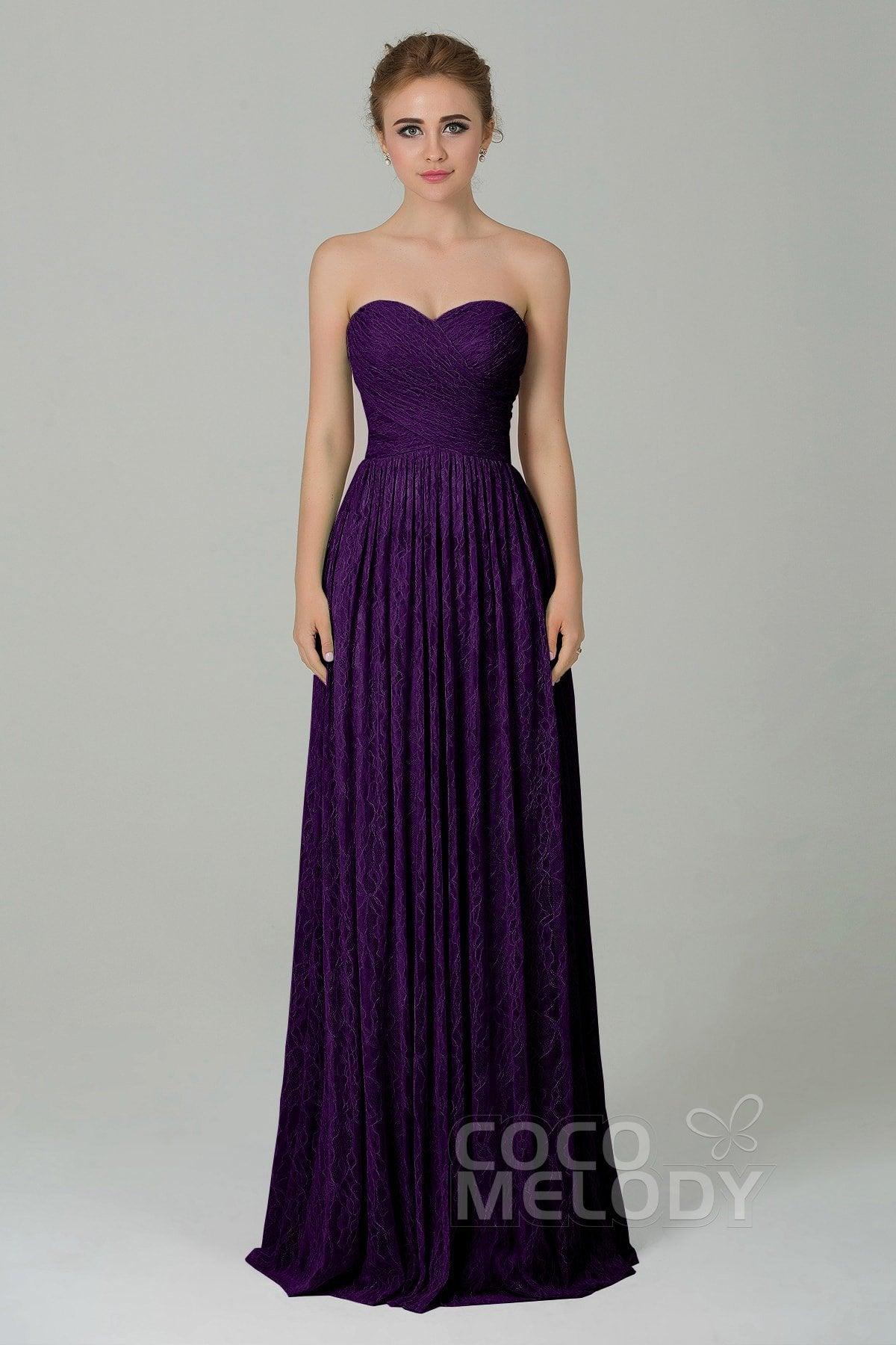 Sheath-Column Floor Length Lace Bridesmaid Dress COZK16013 - COCOMELODY