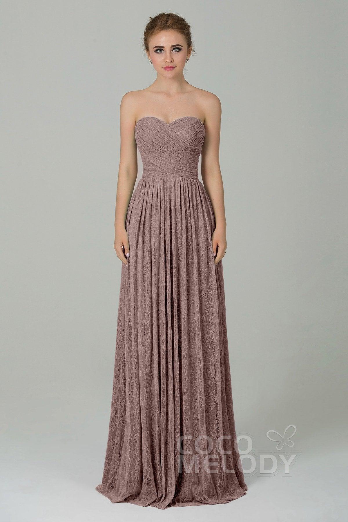 Sheath-Column Floor Length Lace Bridesmaid Dress COZK16013 - COCOMELODY