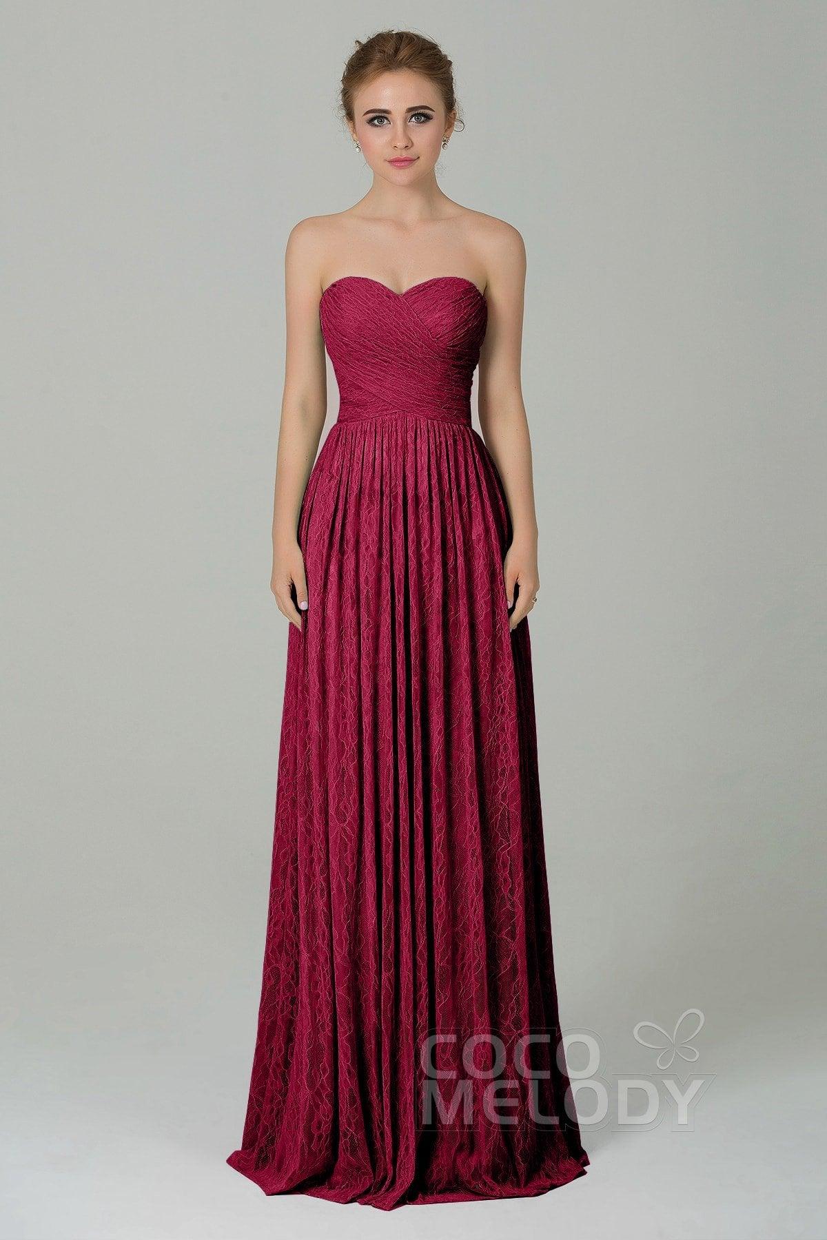 Sheath-Column Floor Length Lace Bridesmaid Dress COZK16013 - COCOMELODY