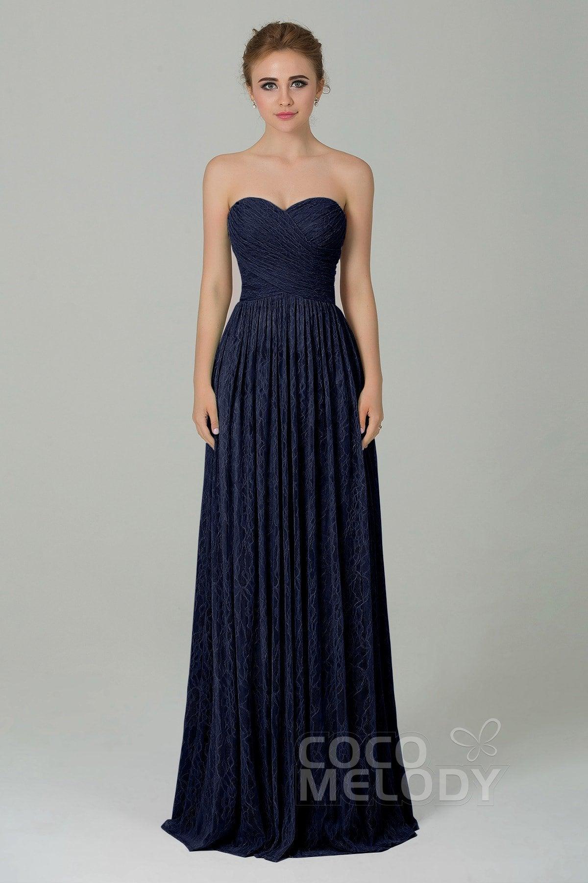 Sheath-Column Floor Length Lace Bridesmaid Dress COZK16013 - COCOMELODY