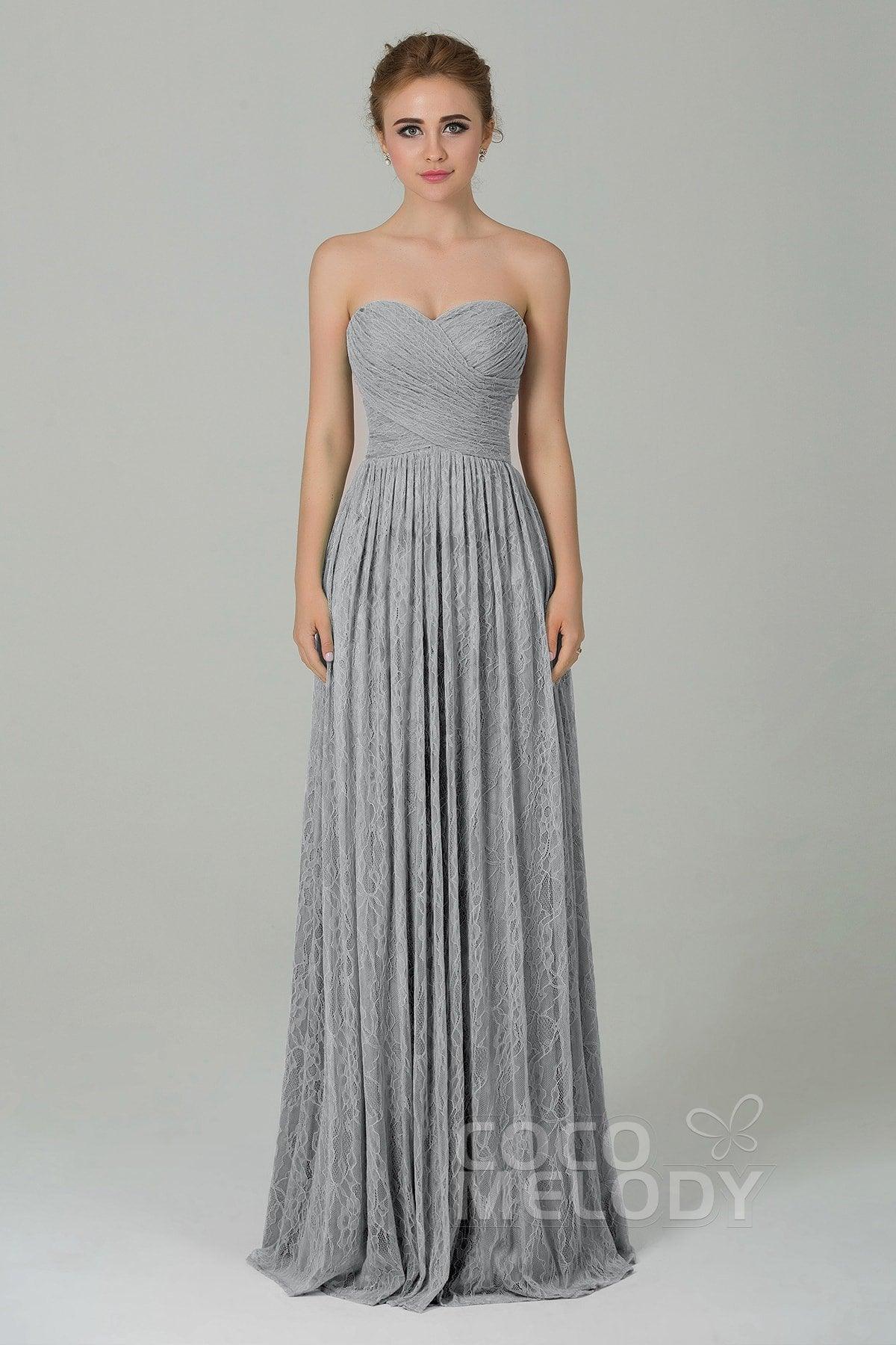 Sheath-Column Floor Length Lace Bridesmaid Dress COZK16013 - COCOMELODY