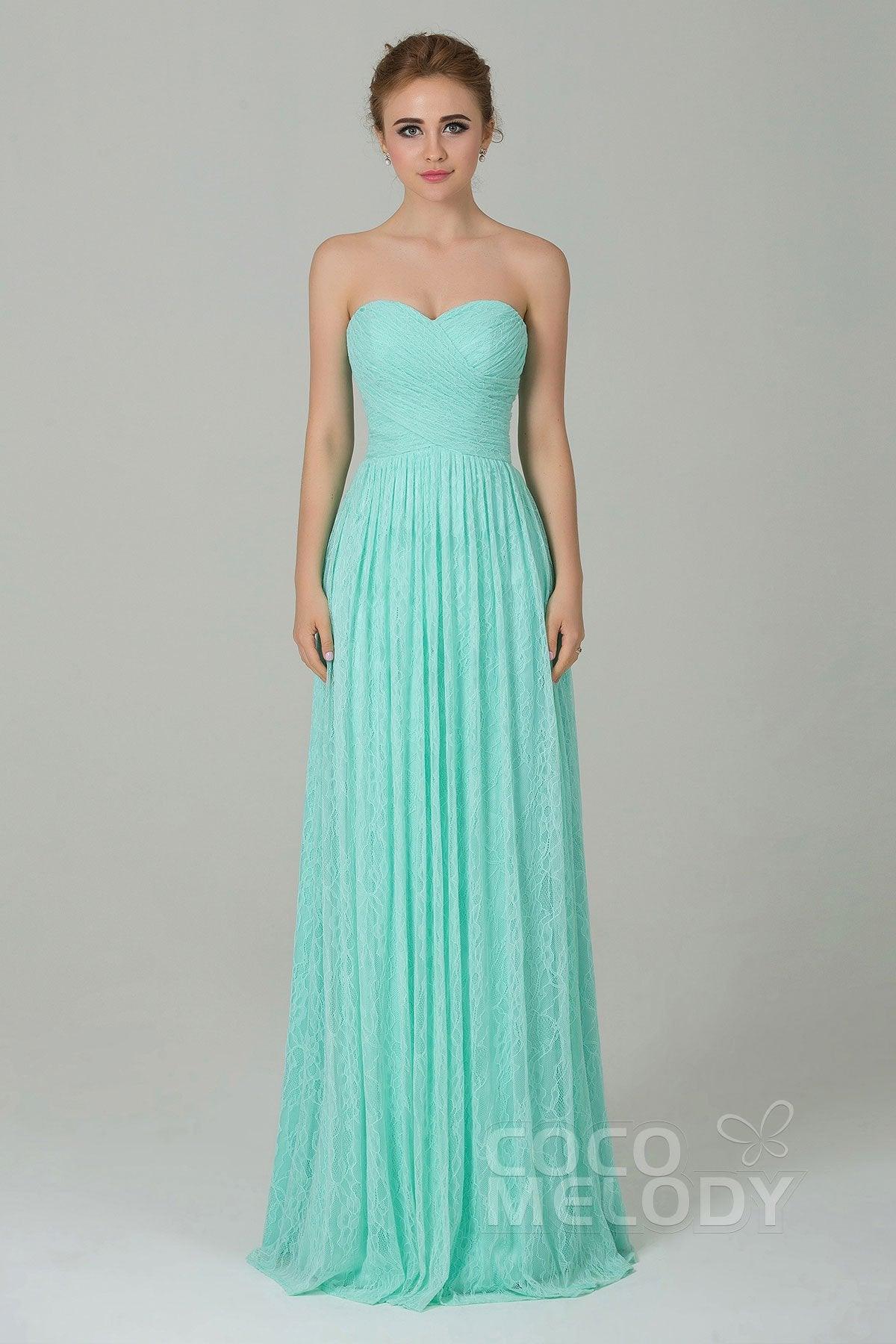 Sheath-Column Floor Length Lace Bridesmaid Dress COZK16013 - COCOMELODY