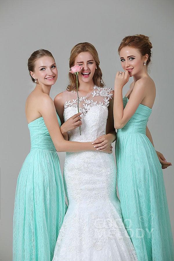 Sheath-Column Floor Length Lace Bridesmaid Dress COZK16013 - COCOMELODY