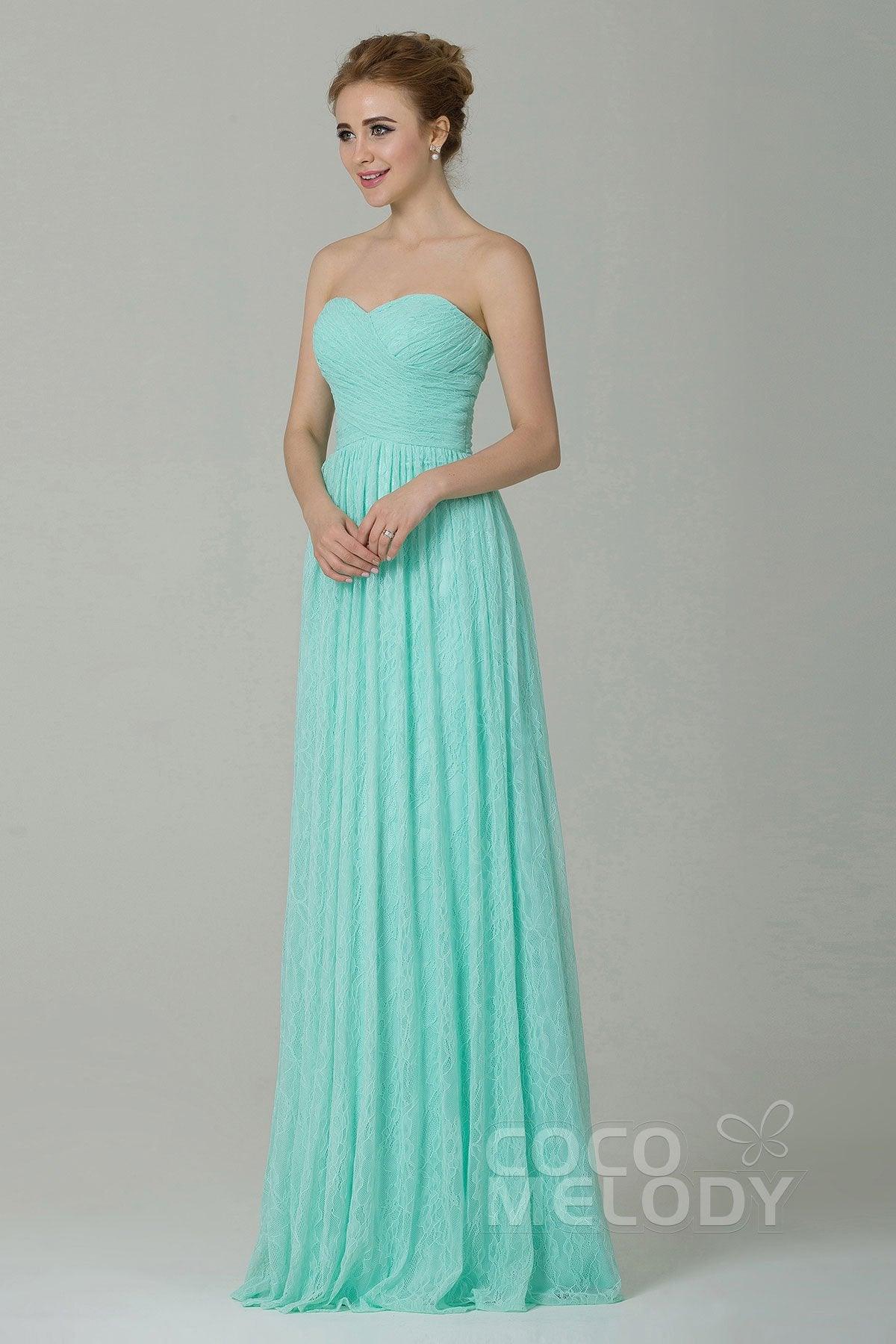 Sheath-Column Floor Length Lace Bridesmaid Dress COZK16013 - COCOMELODY