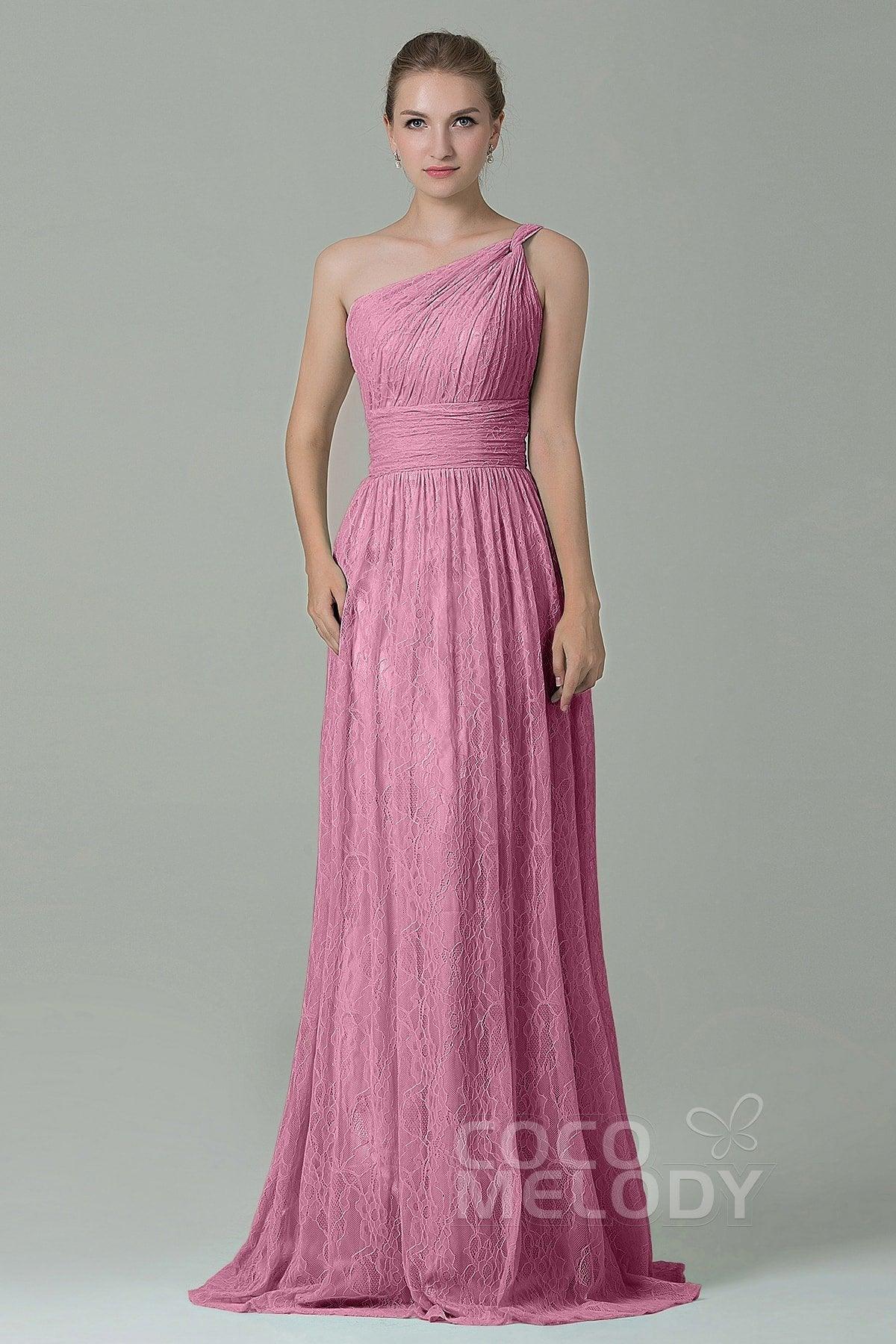 Sheath-Column Floor Length Lace Bridesmaid Dress COZK16014 - COCOMELODY