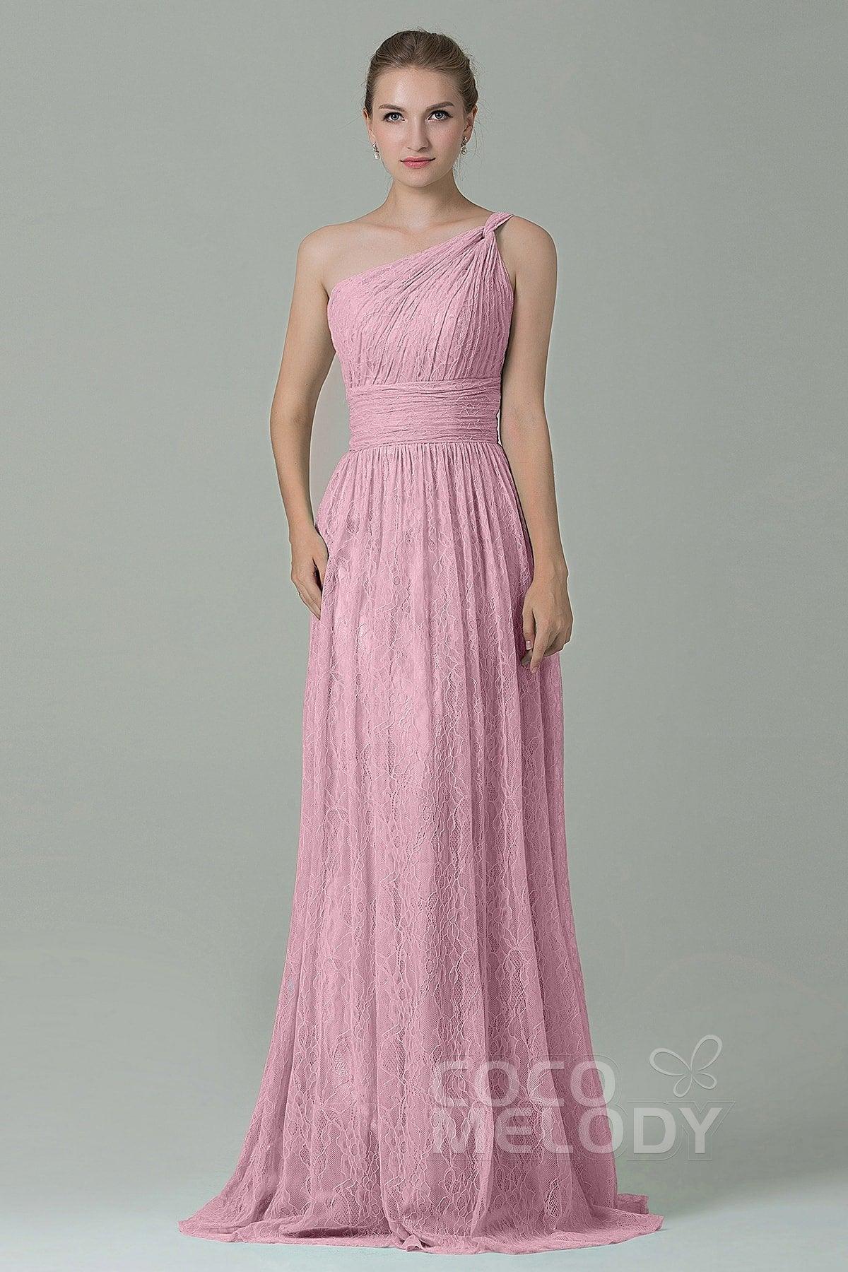 Sheath-Column Floor Length Lace Bridesmaid Dress COZK16014 - COCOMELODY