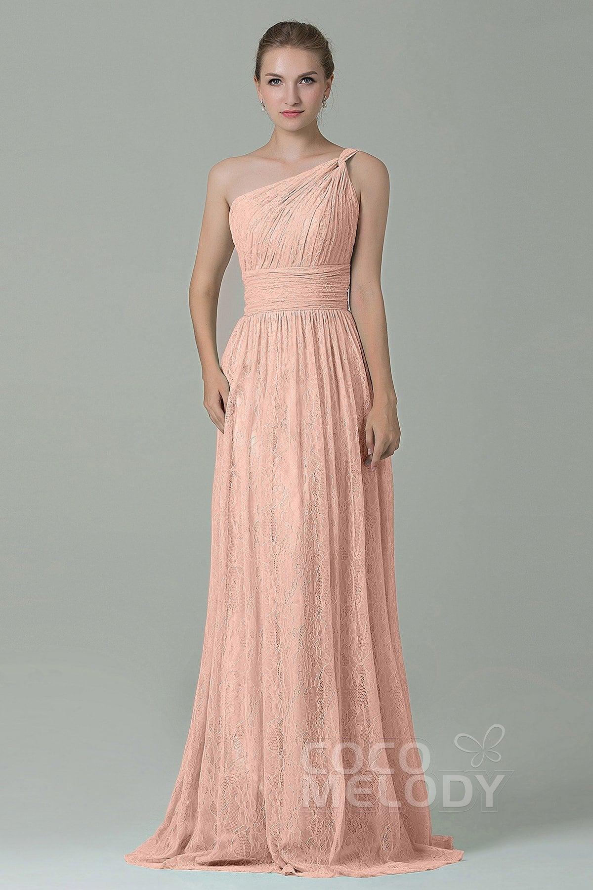 Sheath-Column Floor Length Lace Bridesmaid Dress COZK16014 - COCOMELODY