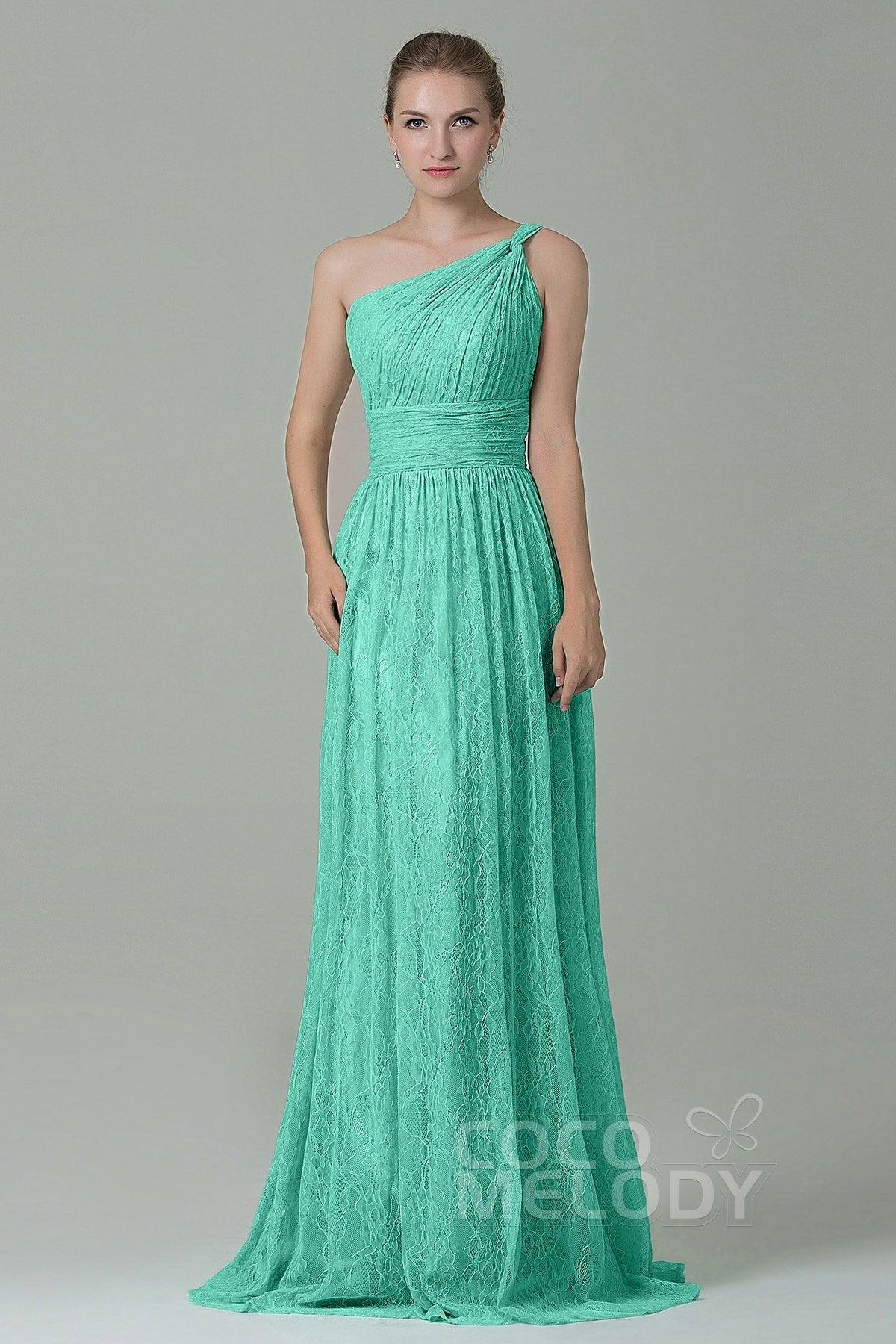 Sheath-Column Floor Length Lace Bridesmaid Dress COZK16014 - COCOMELODY