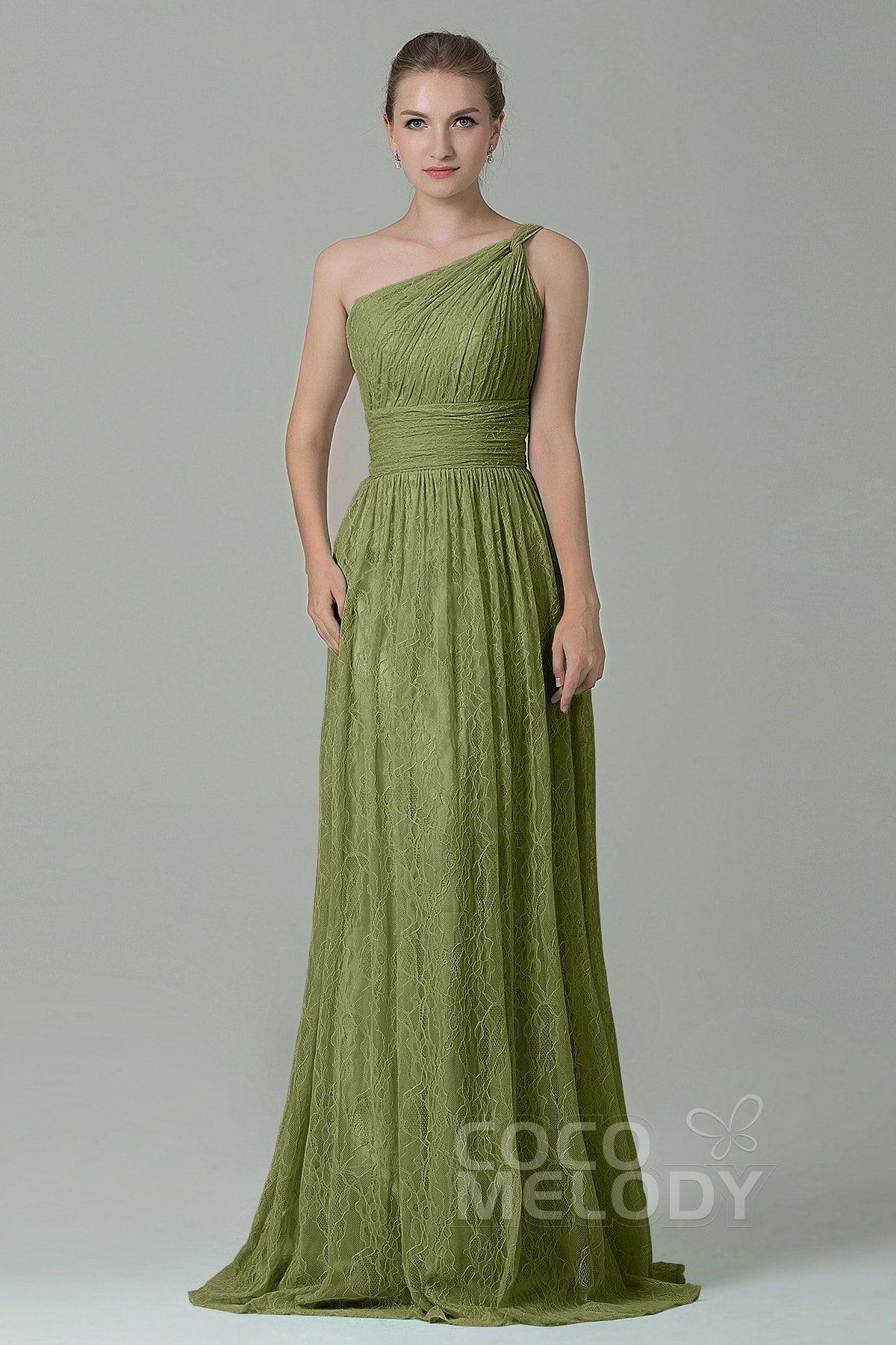 Sheath-Column Floor Length Lace Bridesmaid Dress COZK16014 - COCOMELODY