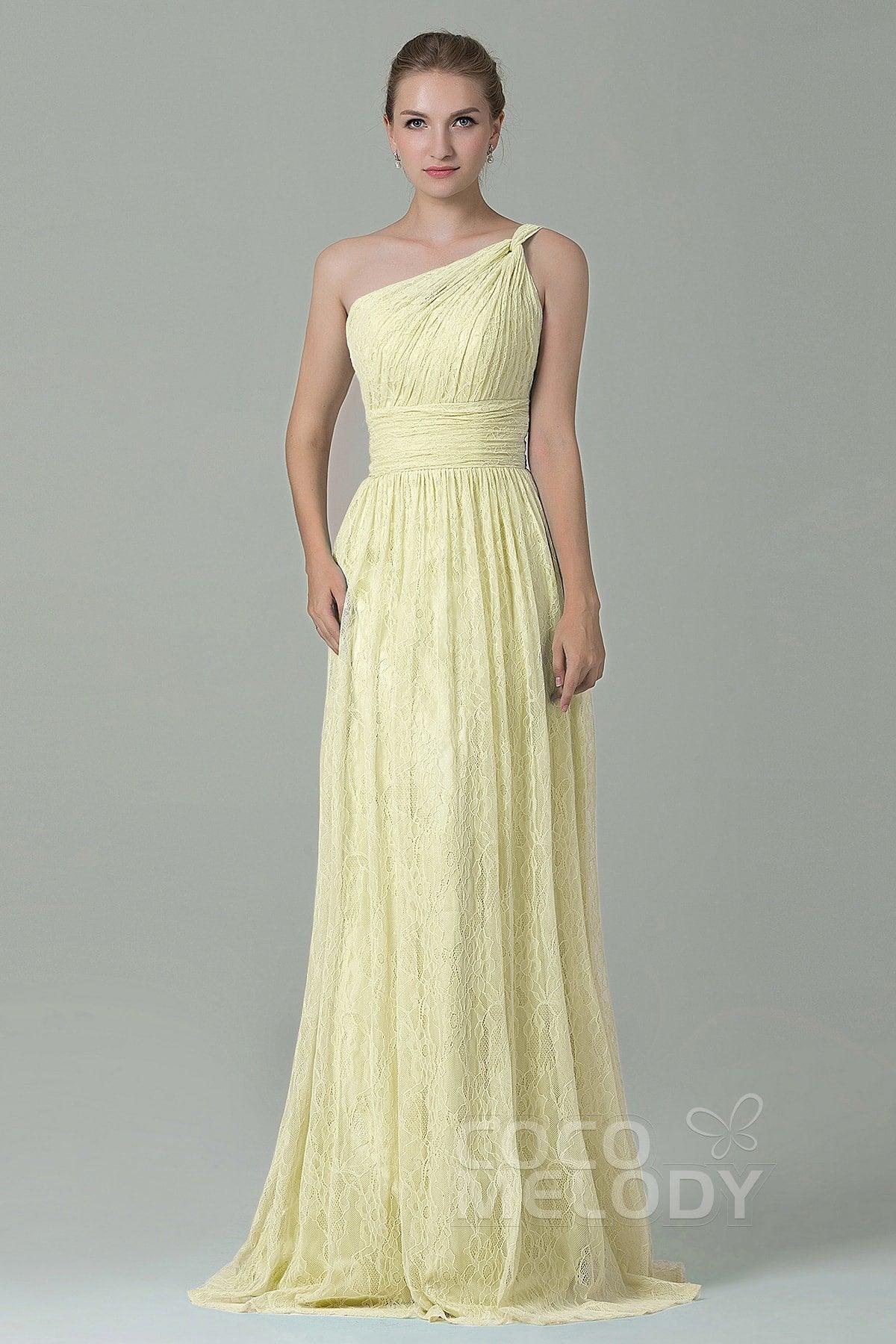 Sheath-Column Floor Length Lace Bridesmaid Dress COZK16014 - COCOMELODY