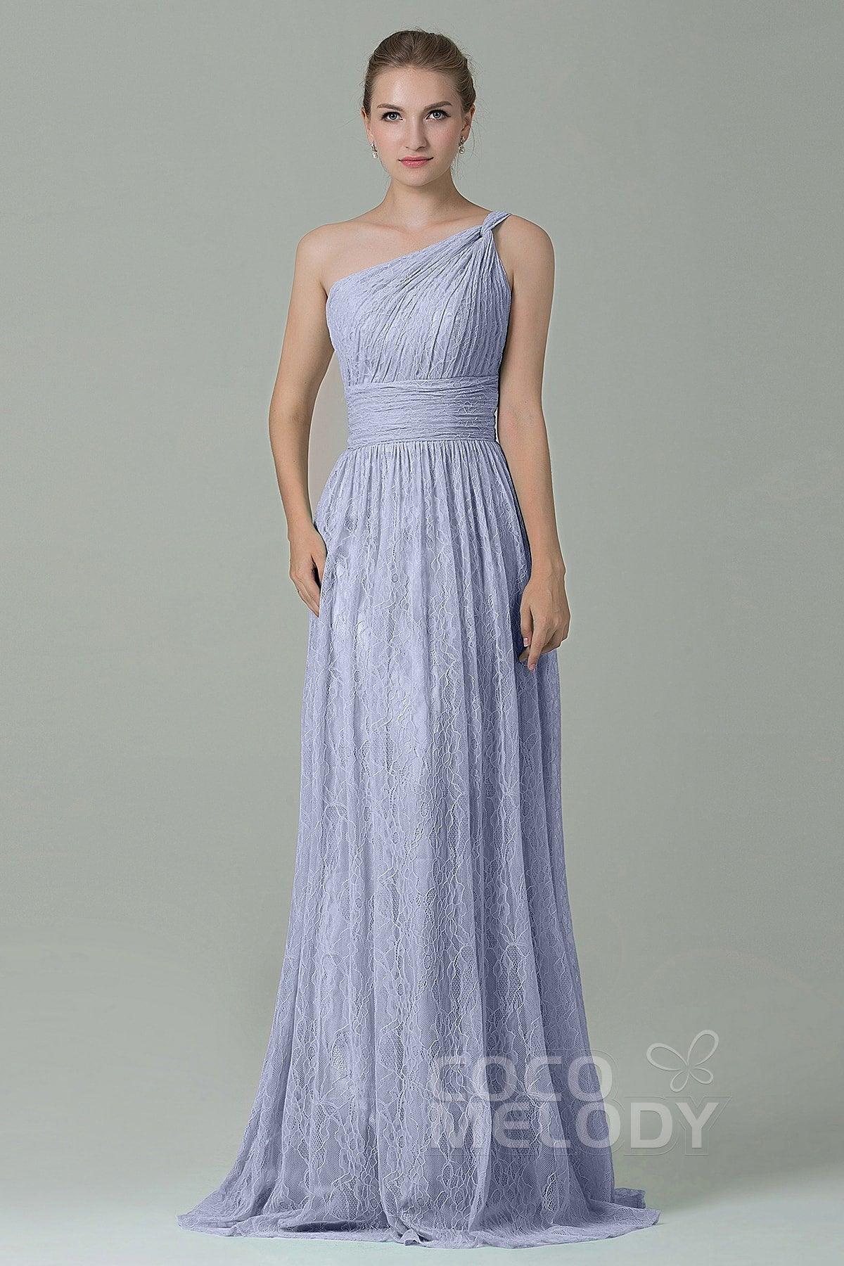 Sheath-Column Floor Length Lace Bridesmaid Dress COZK16014 - COCOMELODY