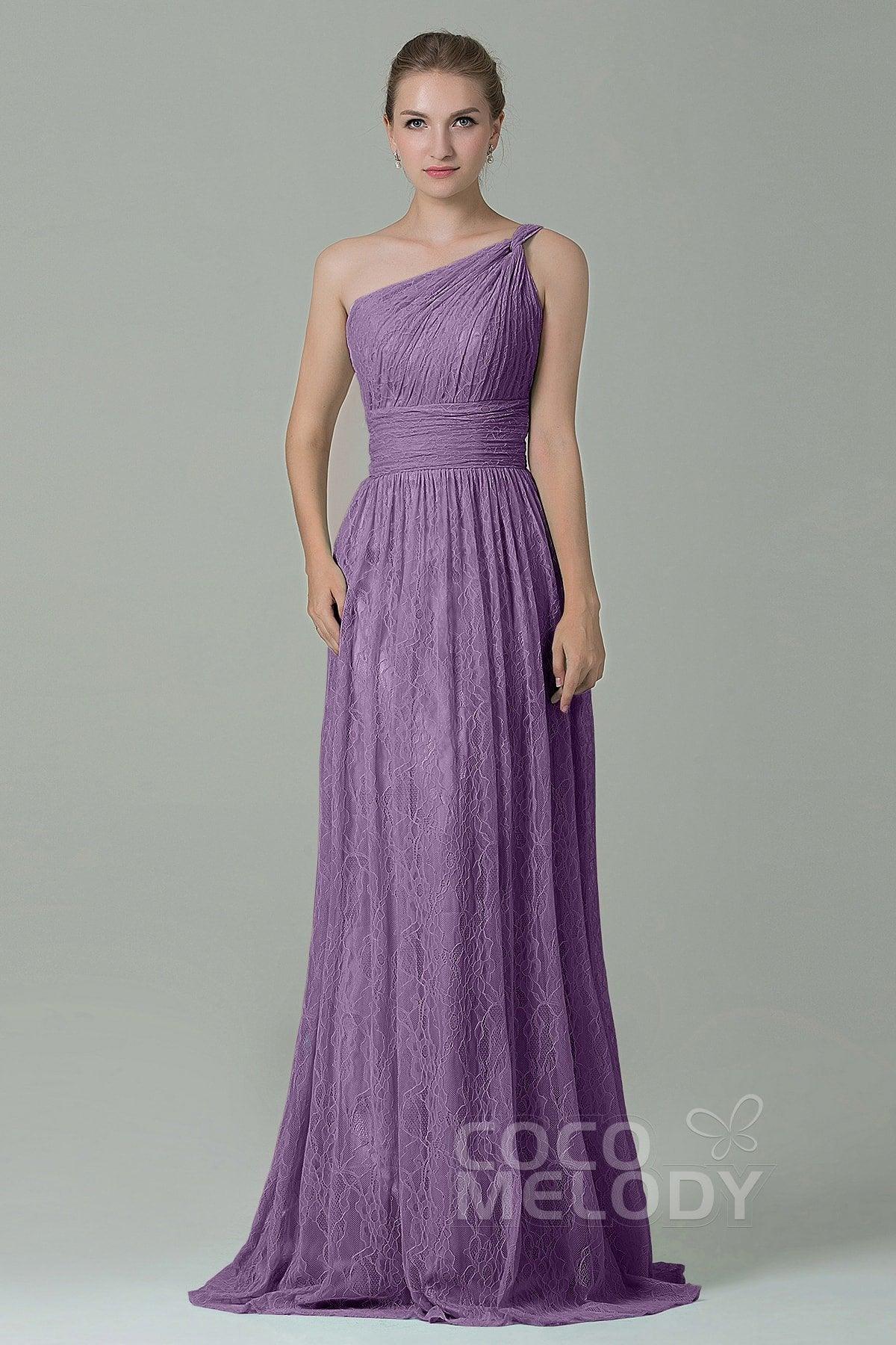 Sheath-Column Floor Length Lace Bridesmaid Dress COZK16014 - COCOMELODY