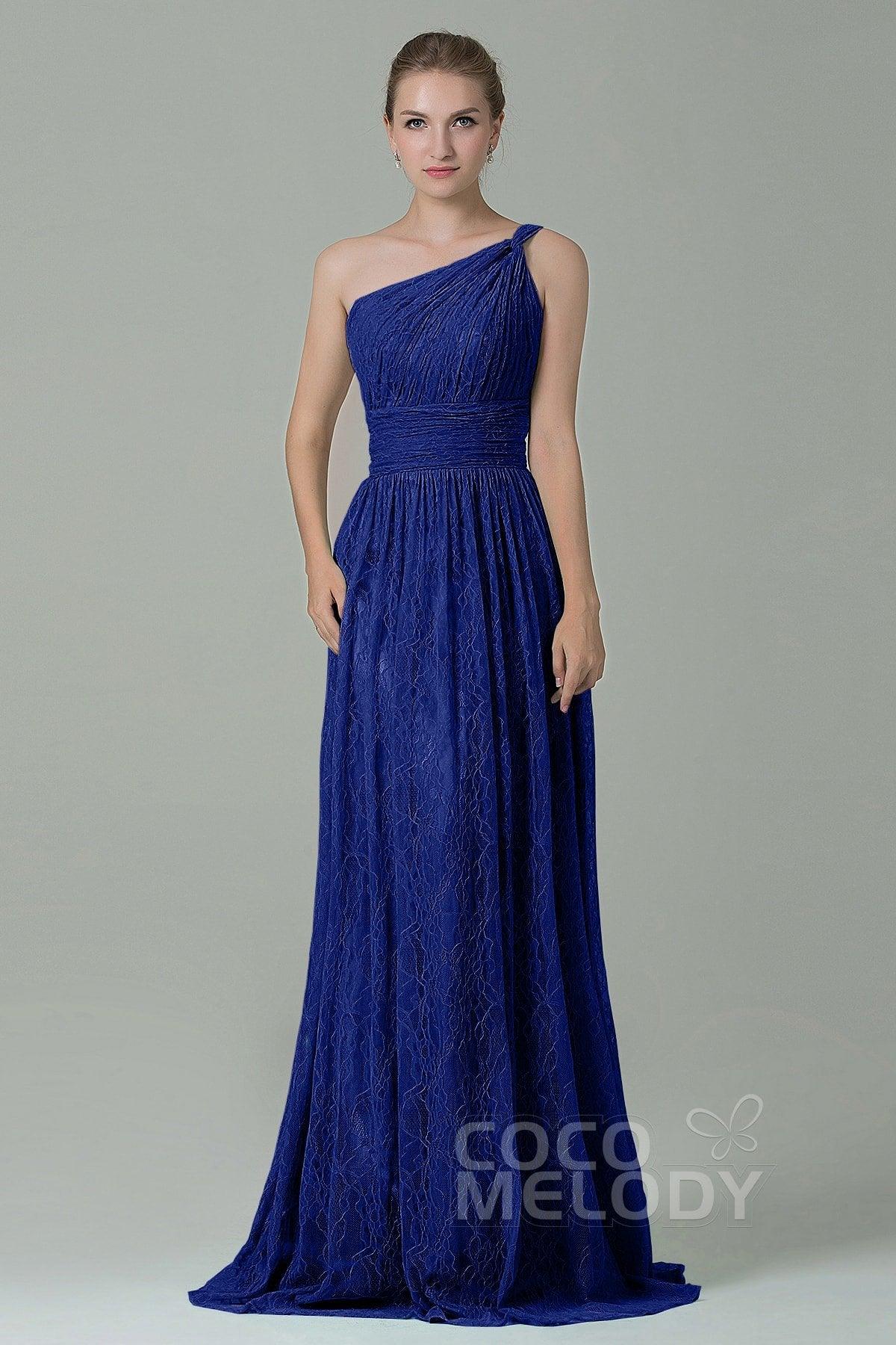 Sheath-Column Floor Length Lace Bridesmaid Dress COZK16014 - COCOMELODY