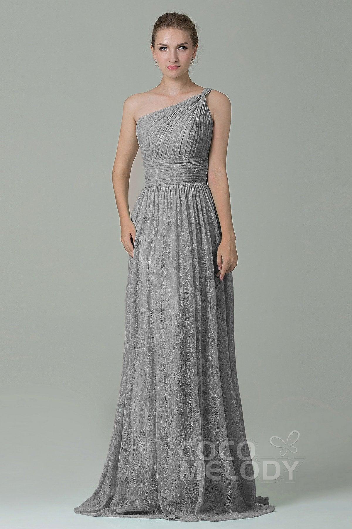 Sheath-Column Floor Length Lace Bridesmaid Dress COZK16014 - COCOMELODY