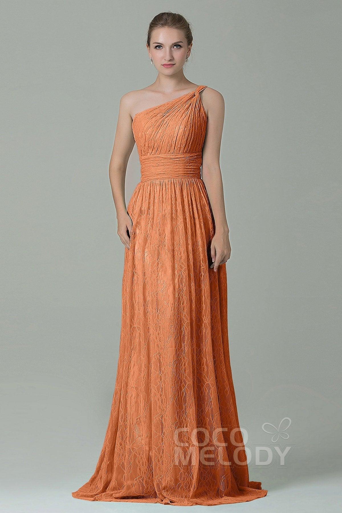Sheath-Column Floor Length Lace Bridesmaid Dress COZK16014 - COCOMELODY