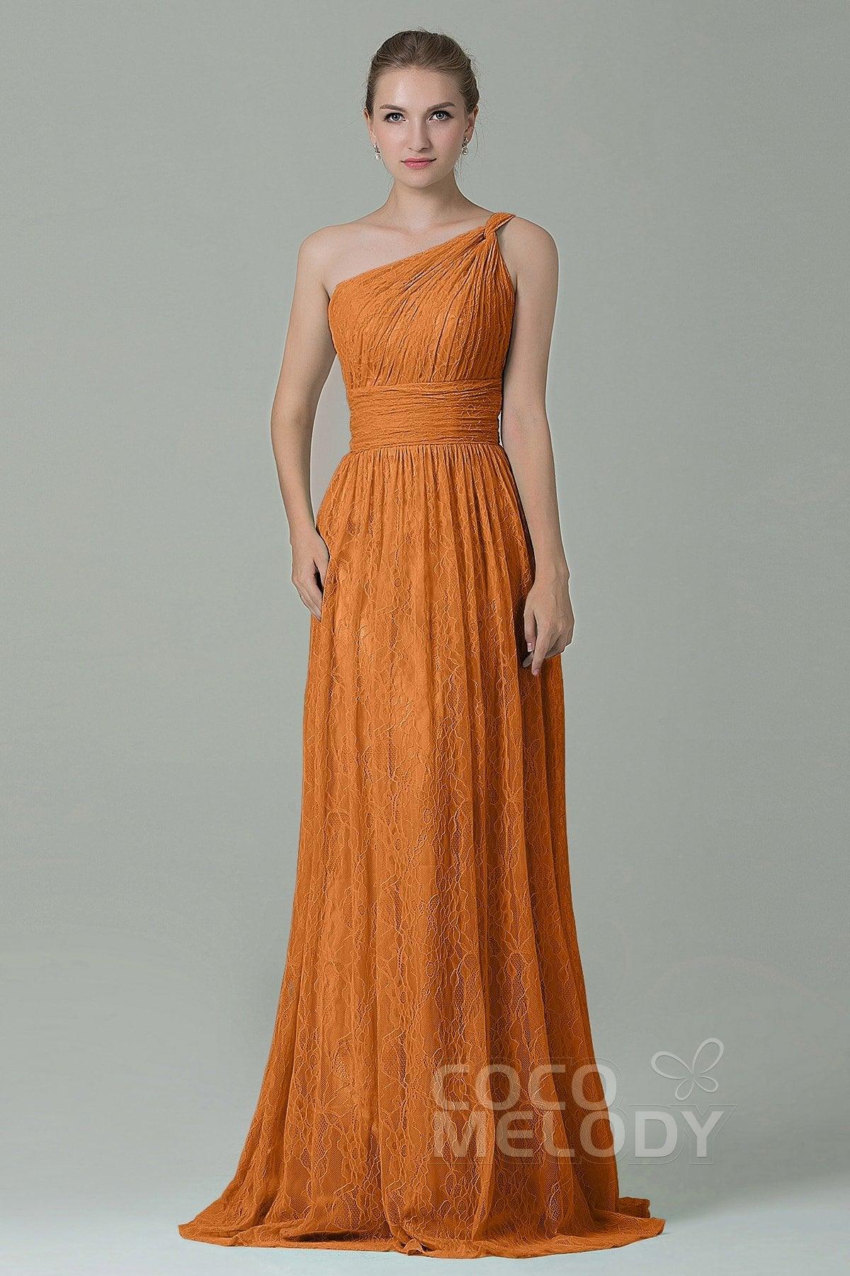 Sheath-Column Floor Length Lace Bridesmaid Dress COZK16014 - COCOMELODY