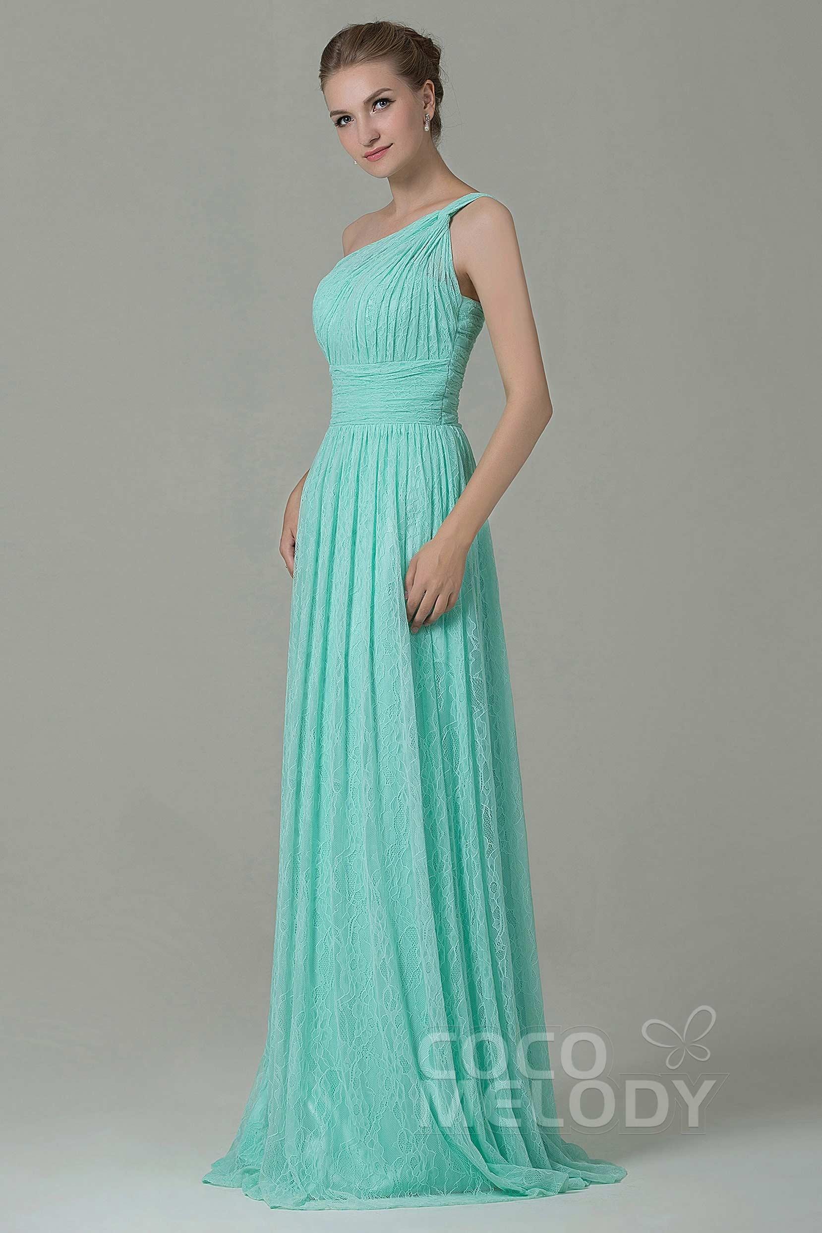 Sheath-Column Floor Length Lace Bridesmaid Dress COZK16014 - COCOMELODY