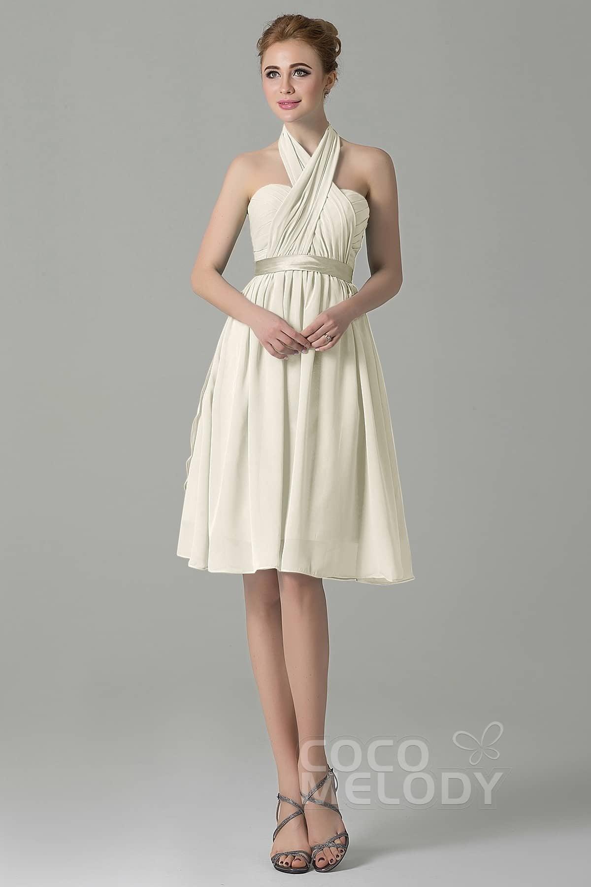 A-Line Knee Length Chiffon Bridesmaid Dress COZM14050 - COCOMELODY