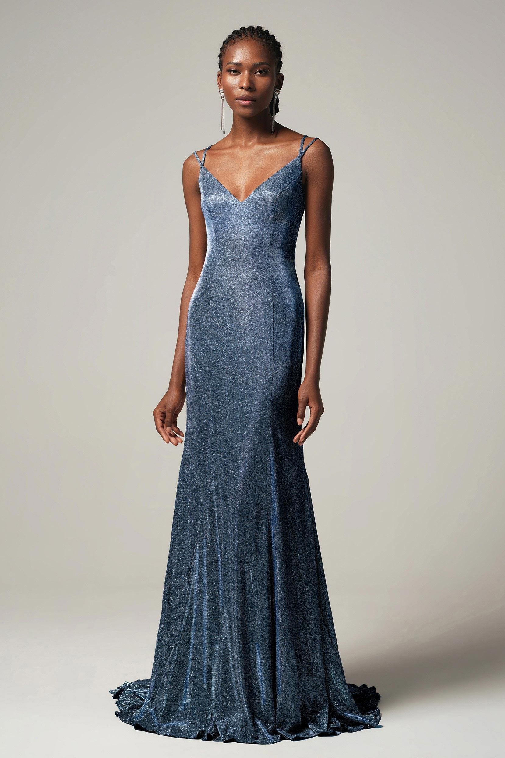 Sheath-Column Floor Length Gold Dusting Fabric Dress CS0263 - COCOMELODY