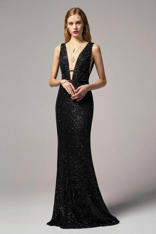 Trumpet-Mermaid Floor Length Sequined Dress CS0267 - Black - COCOMELODY