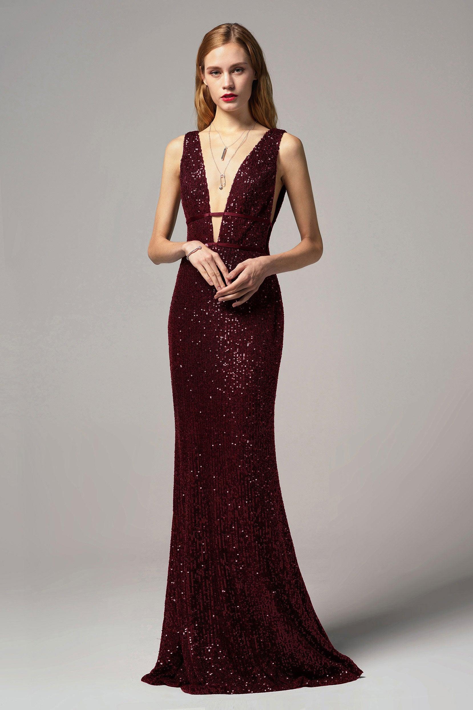 Trumpet-Mermaid Floor Length Sequined Dress CS0267 - COCOMELODY