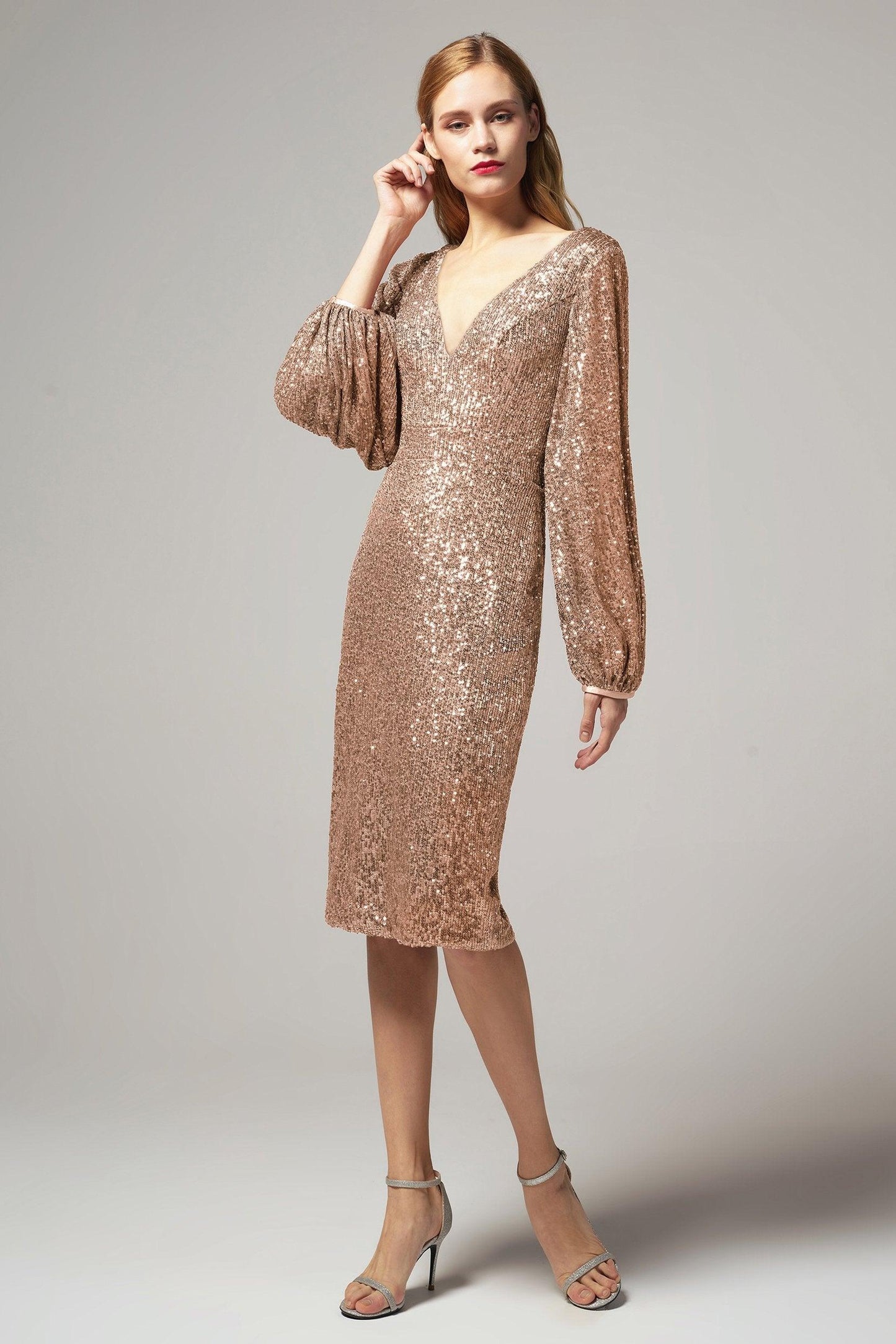 Sheath-Column Knee Length Sequined Dress CS0268 - COCOMELODY