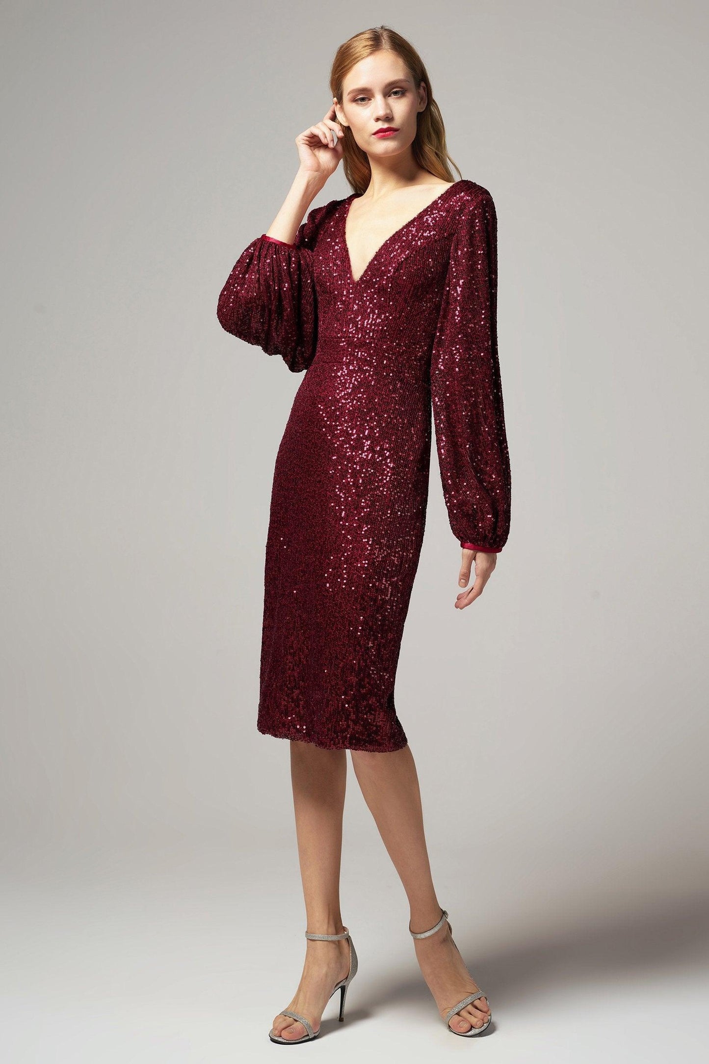 Sheath-Column Knee Length Sequined Dress CS0268 - COCOMELODY
