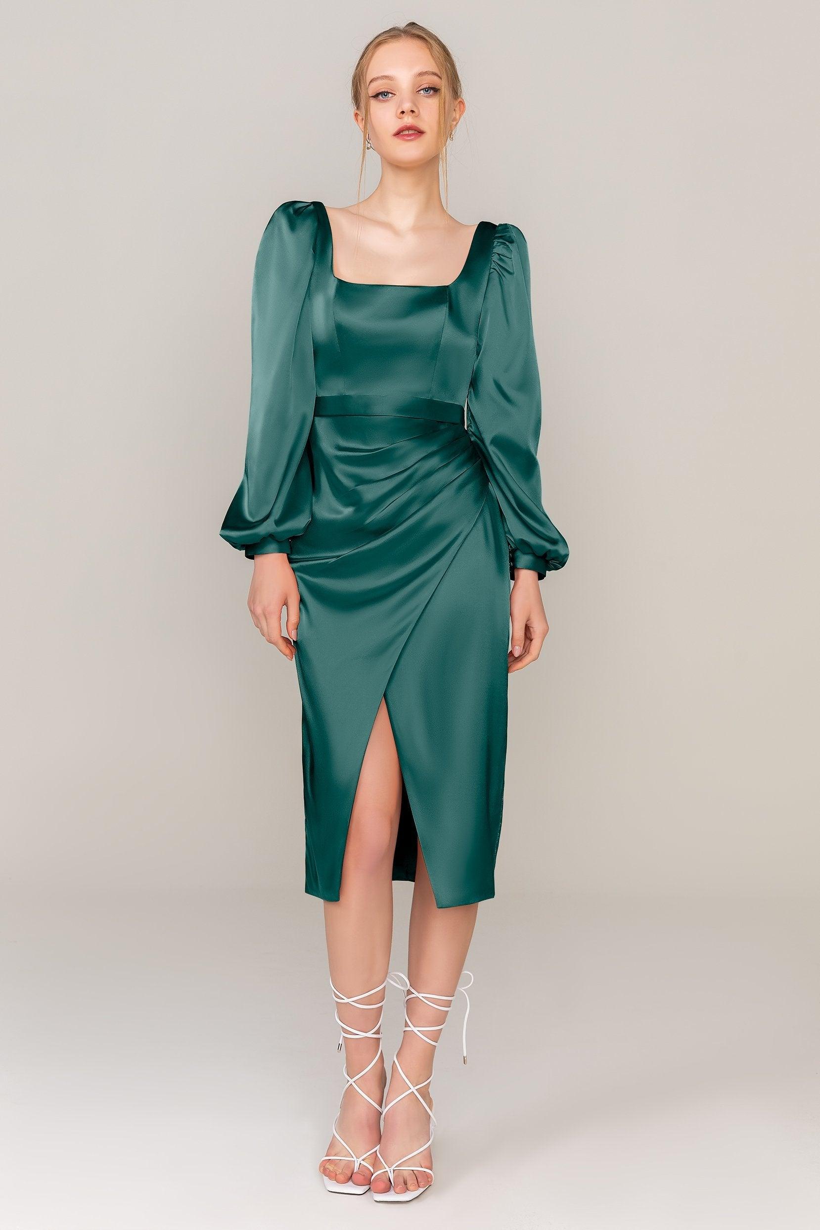 Sheath Knee Length Luxe Satin Dress CS0318 - COCOMELODY