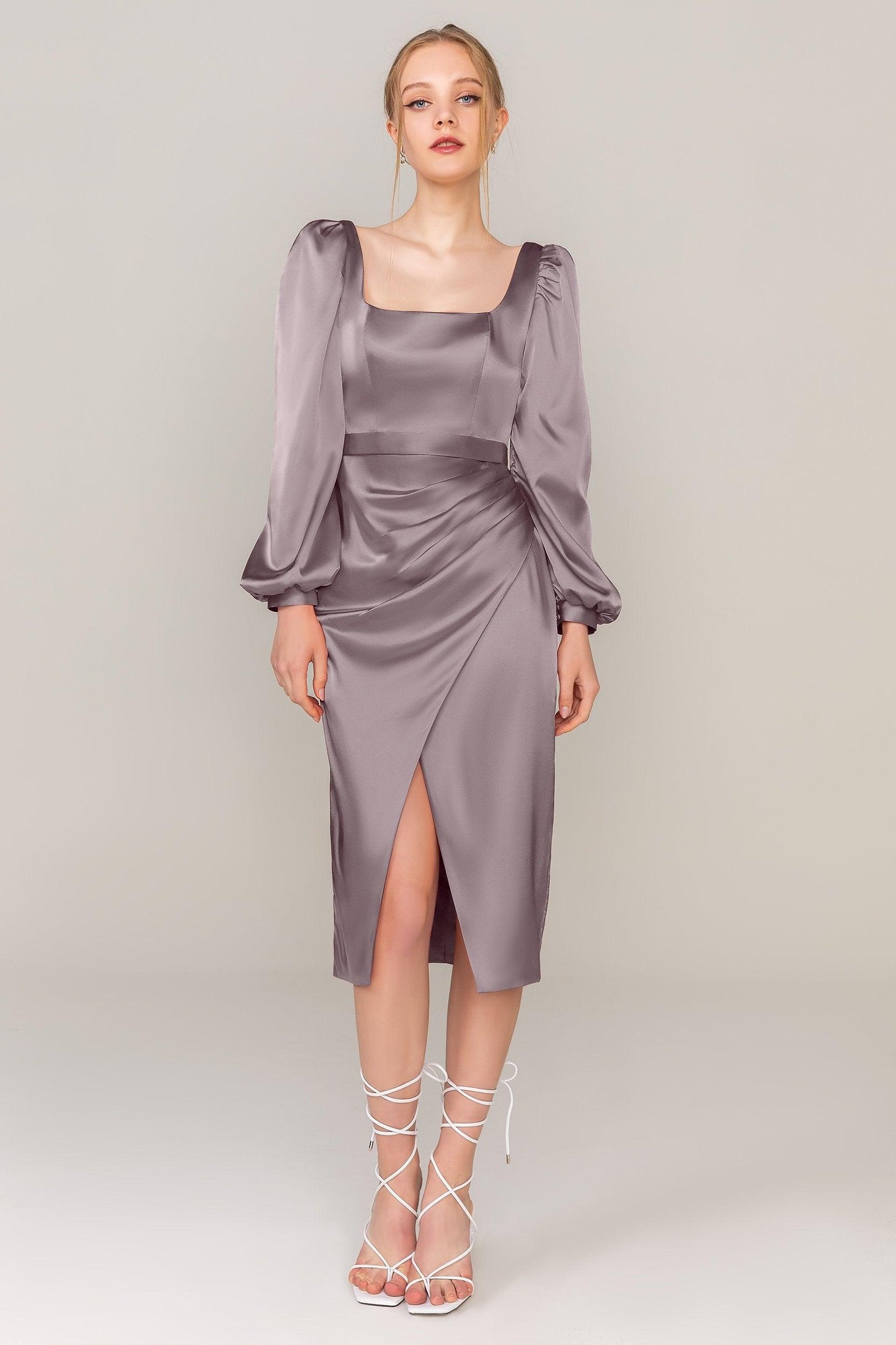 Sheath Knee Length Luxe Satin Dress CS0318 - COCOMELODY