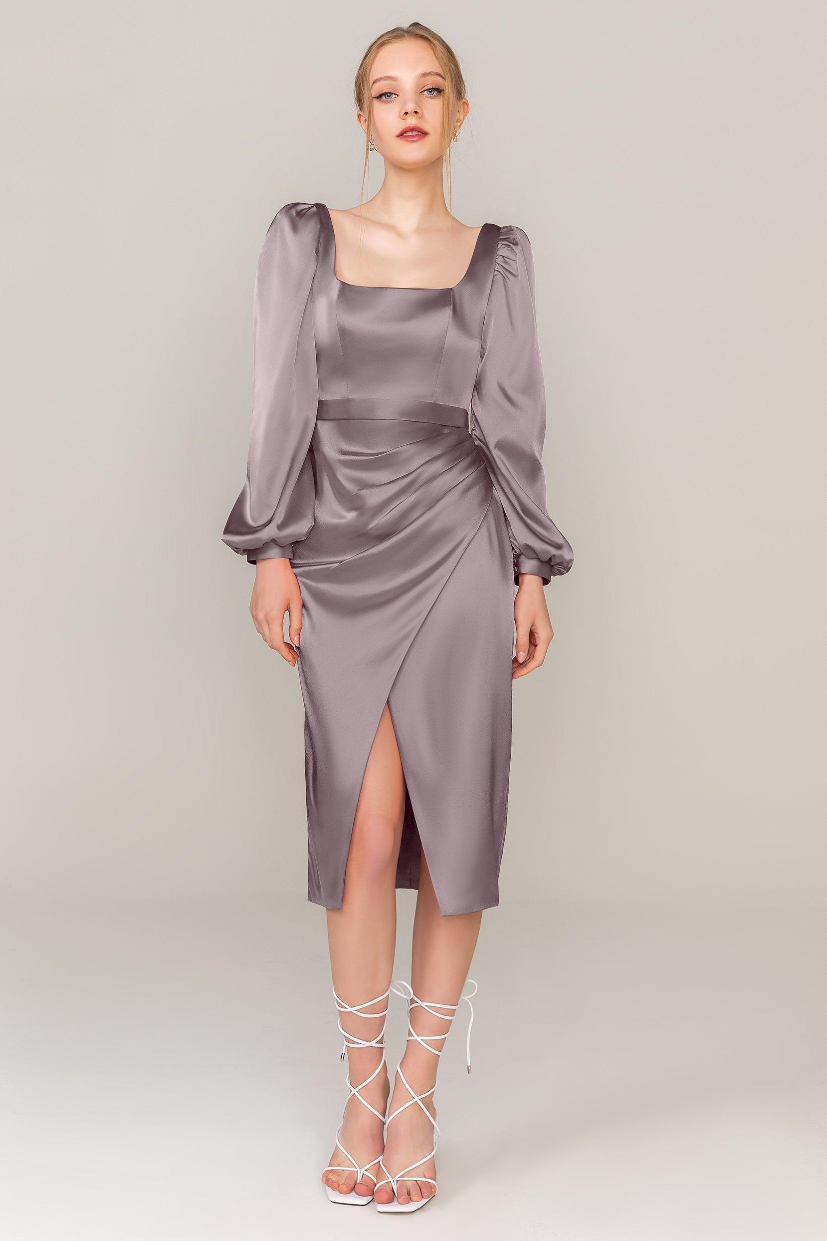 Sheath Knee Length Luxe Satin Dress CS0318 - COCOMELODY