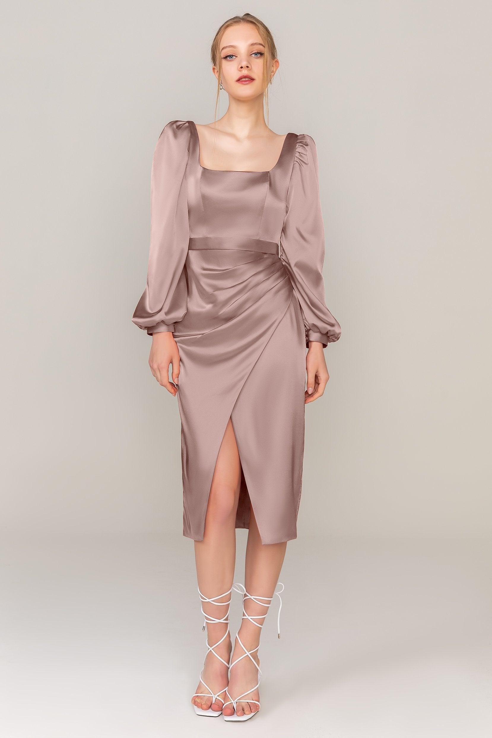 Sheath Knee Length Luxe Satin Dress CS0318 - COCOMELODY