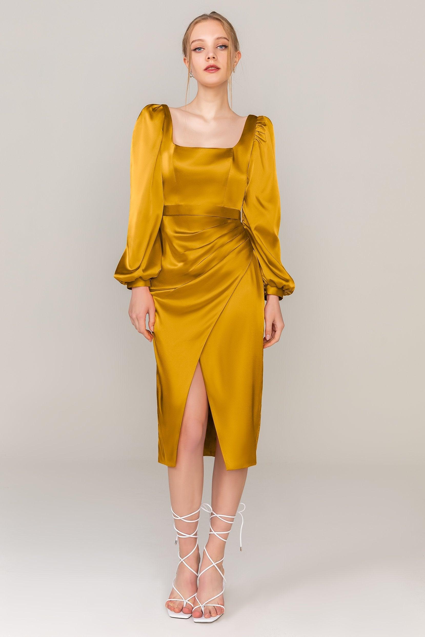 Sheath Knee Length Luxe Satin Dress CS0318 - COCOMELODY
