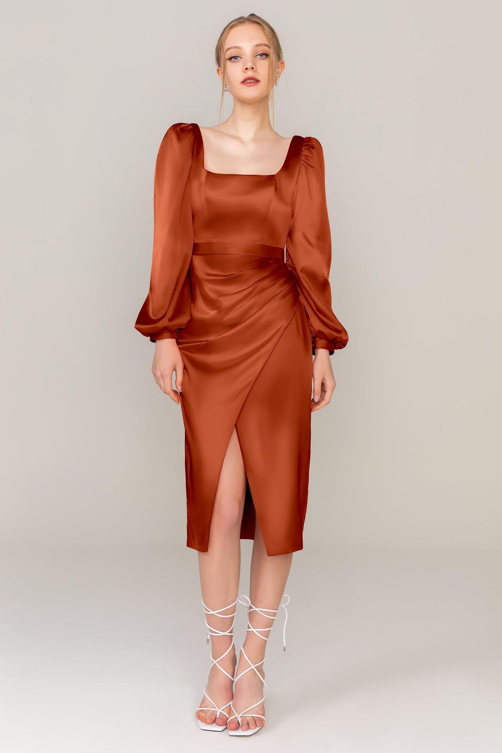 Sheath Knee Length Luxe Satin Dress CS0318 - COCOMELODY