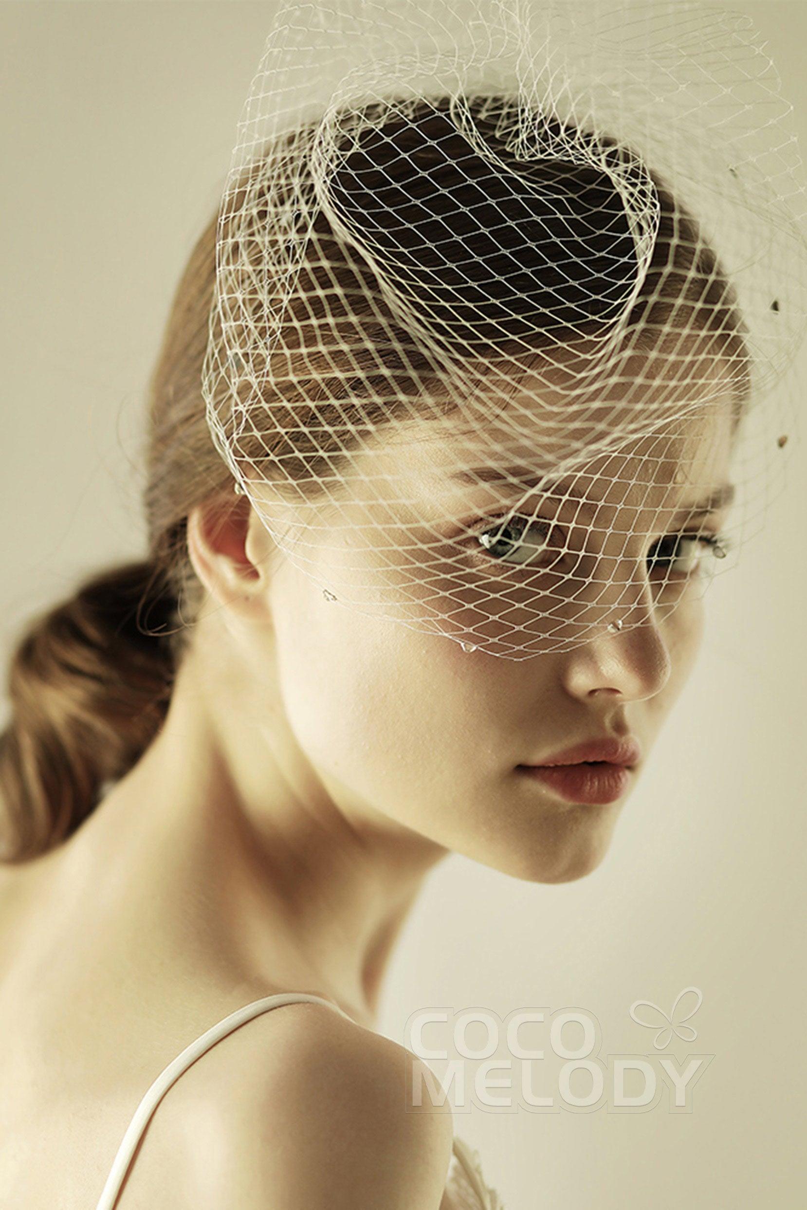 One-tier Cut Edge Tulle Blusher Veils with Rhinestone CV0237 - COCOMELODY