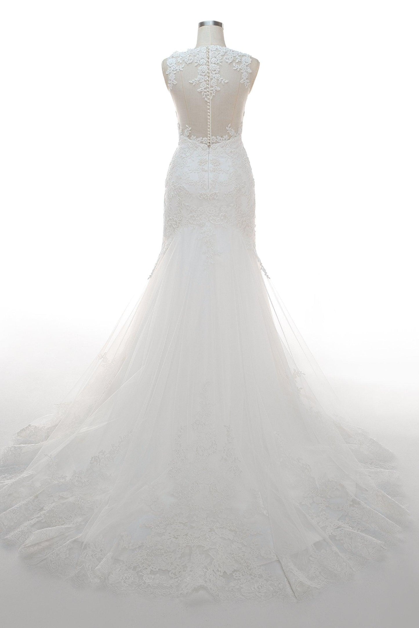 Trumpet-Mermaid Court Train Tulle Wedding Dress CW2330 - COCOMELODY