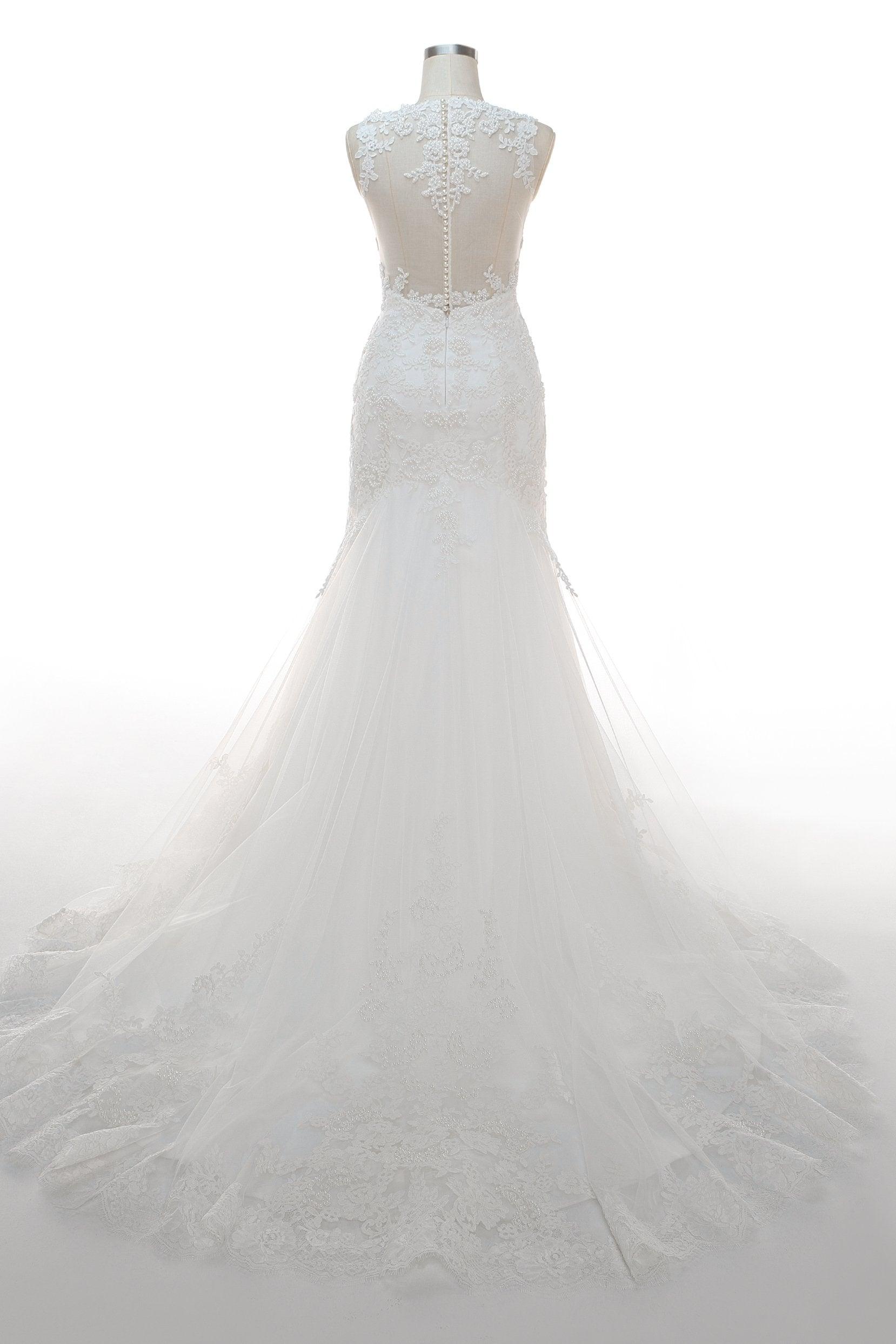Trumpet-Mermaid Court Train Tulle Wedding Dress CW2330 - COCOMELODY