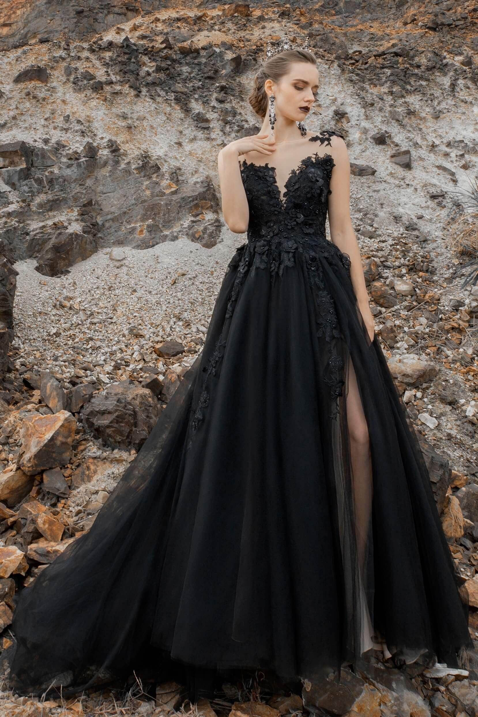 Beaded Appliqué Court Train Gown
