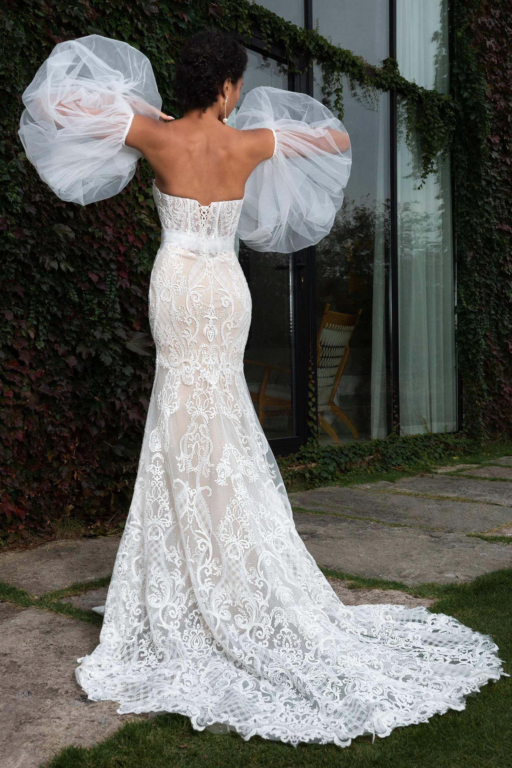 Trumpet Court Train Lace Knitted Fabric Wedding Dress CW2349 - COCOMELODY