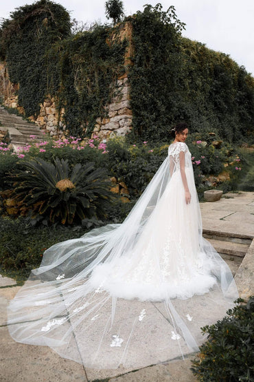 A-Line Court Train Tulle Wedding Dress CW2359 - COCOMELODY