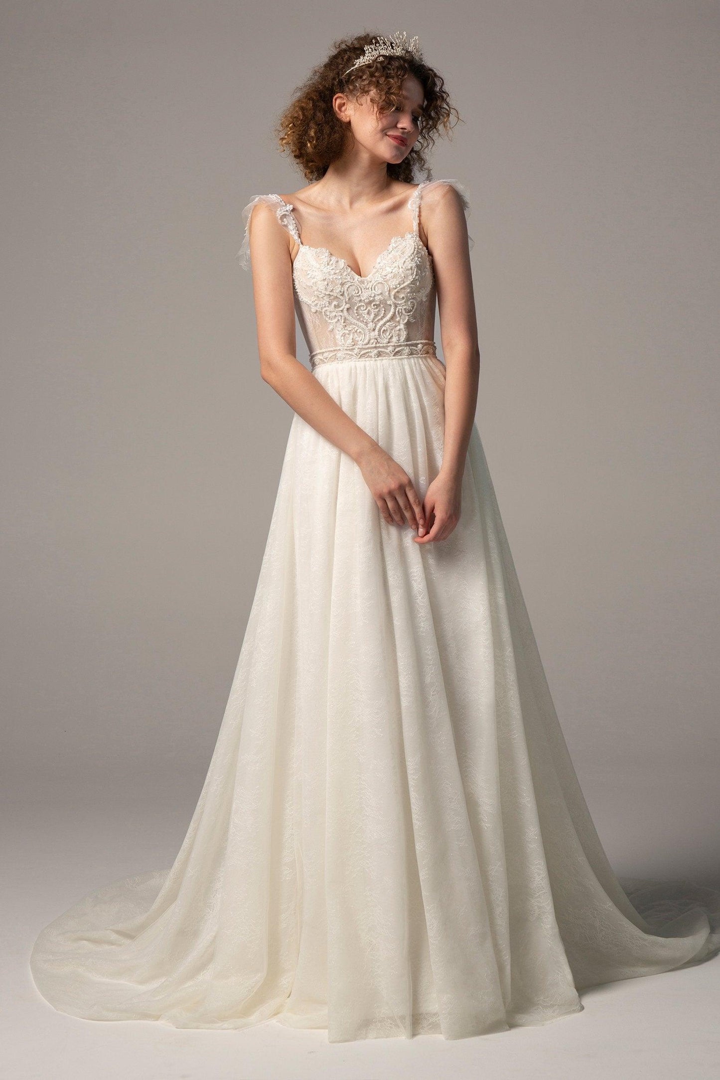 A-Line Court Train Lace Wedding Dress CW2378