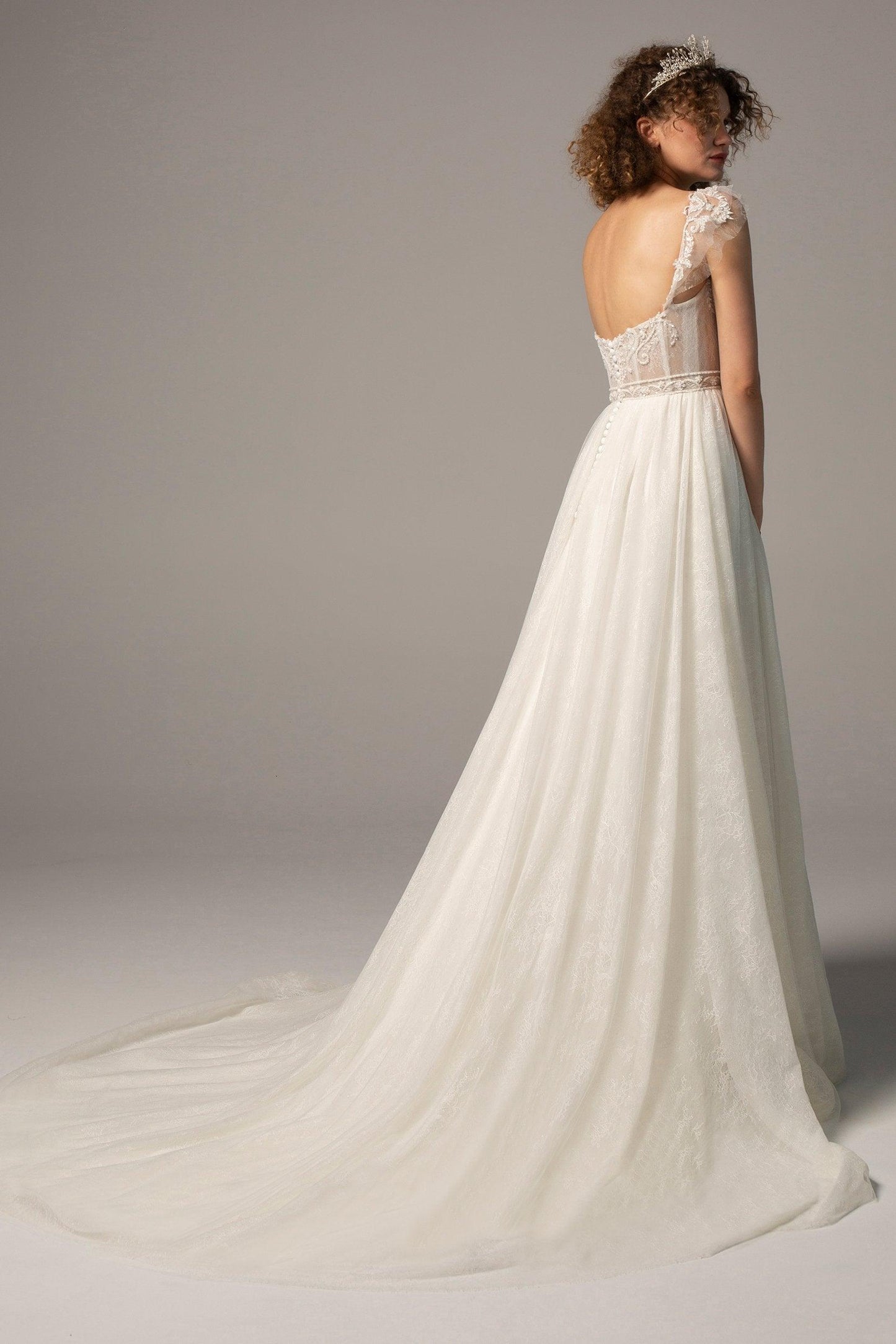 A-Line Court Train Lace Wedding Dress CW2378 - COCOMELODY