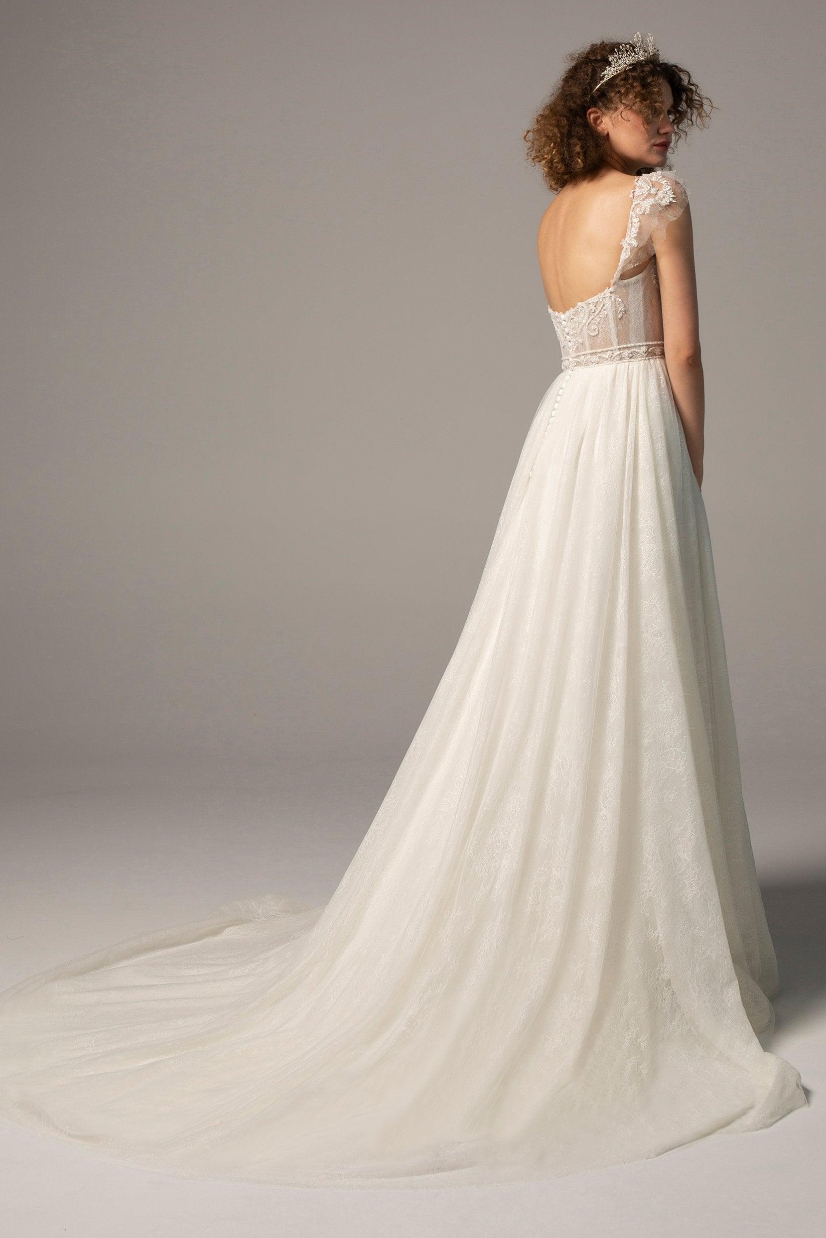 A-Line Court Train Lace Wedding Dress CW2378 - COCOMELODY